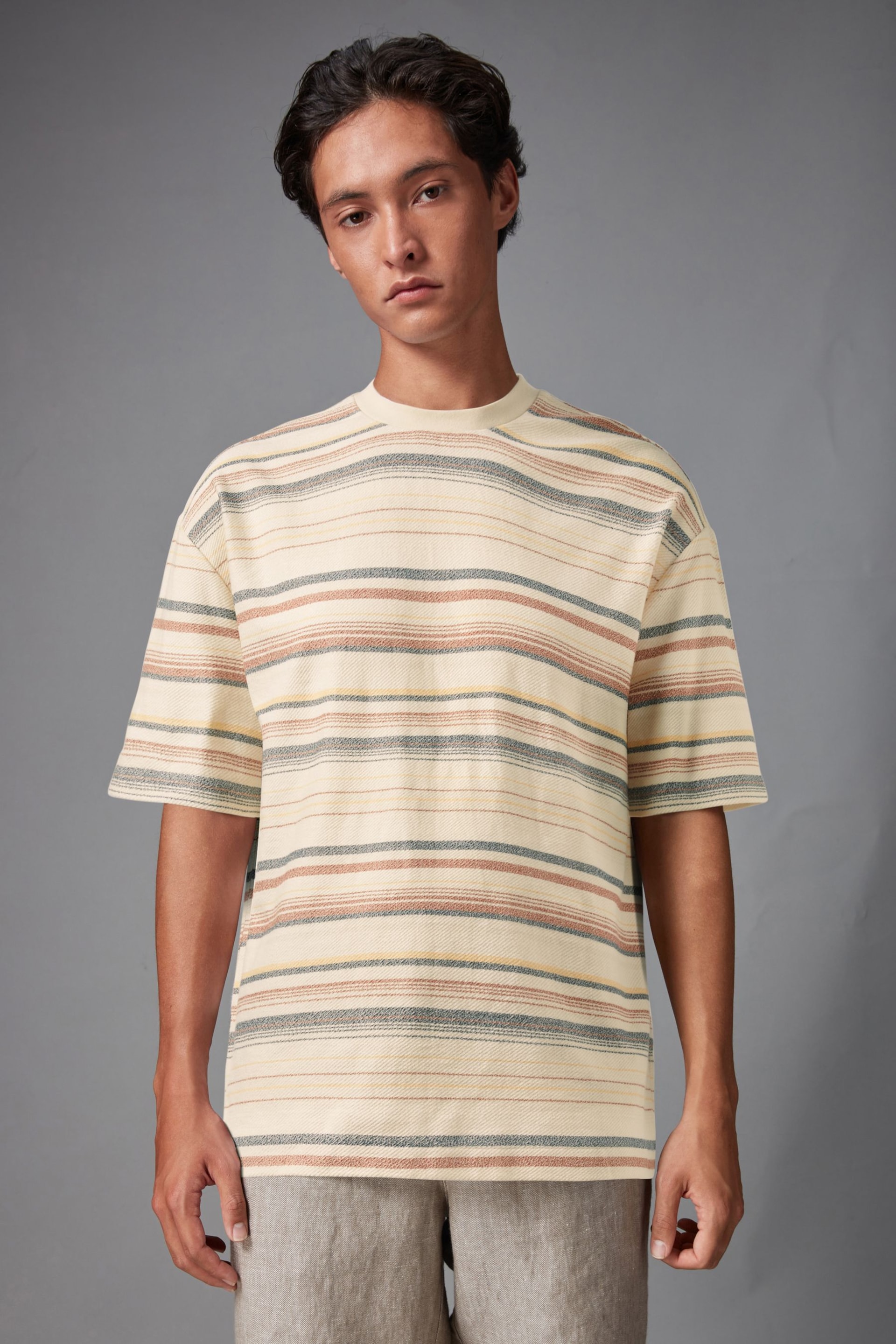 Ecru Textured Stripe T-Shirt - Image 4 of 8