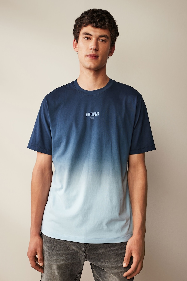 Navy Blue 100% Cotton Dip Dye T-Shirt - Image 1 of 6