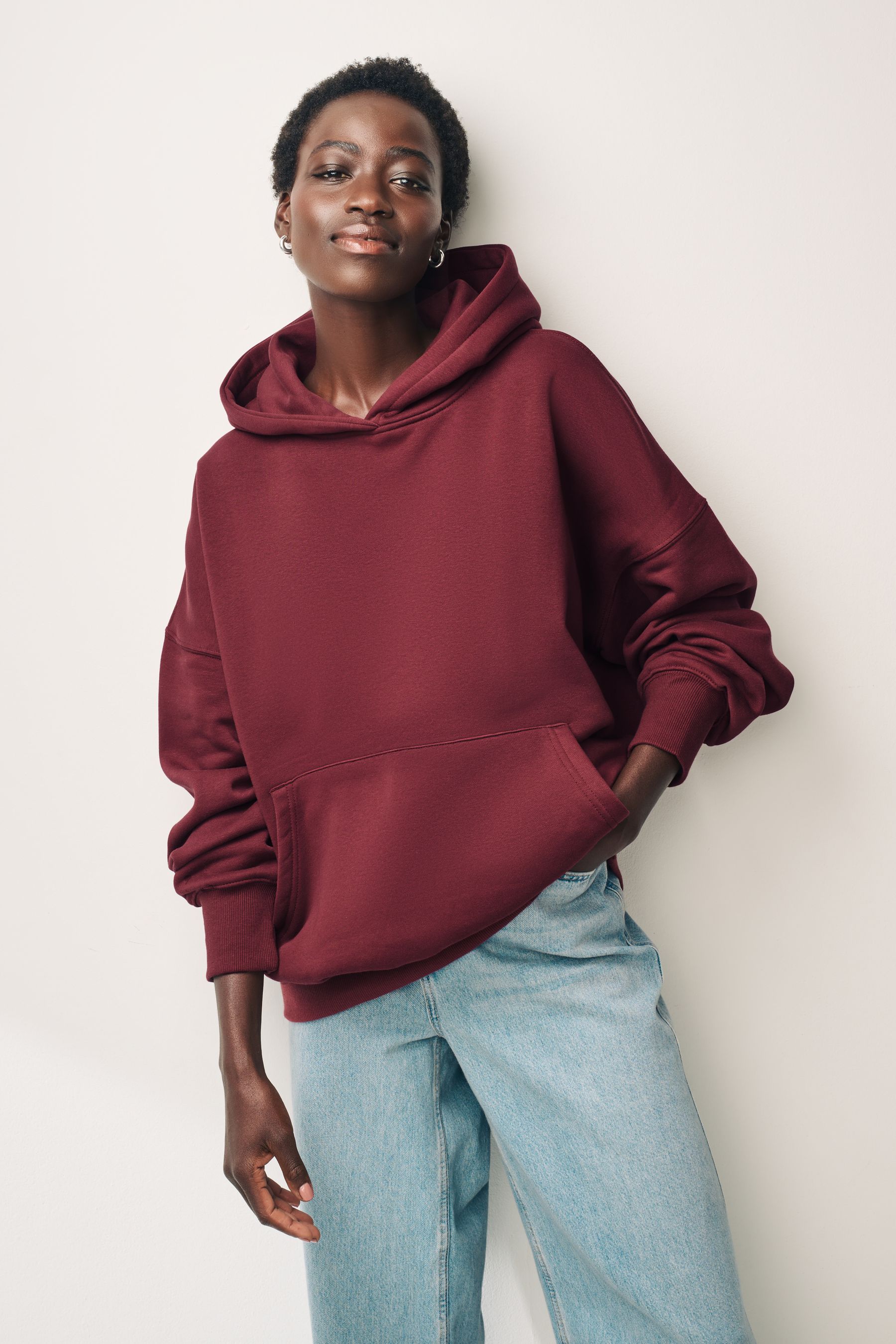 Buy Burgundy Red Oversized Relaxed Fit Heavyweight Brushed Longline Hoodie Sweatshirt from the Next UK online shop
