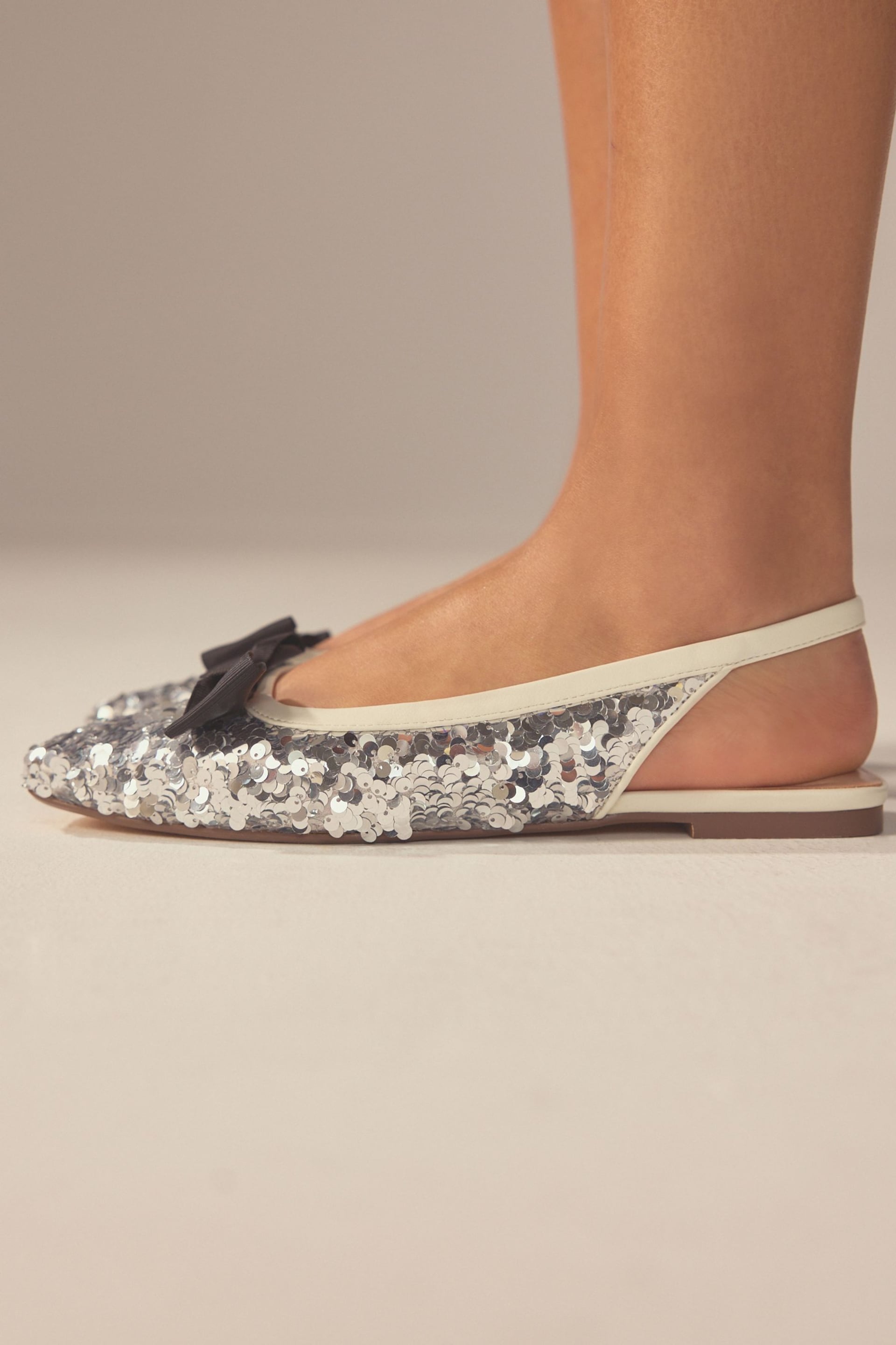 Silver Forever Comfort® Sequin Bow Slingback Shoes - Image 6 of 10