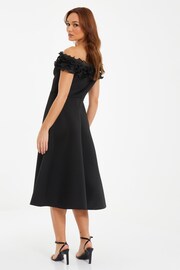 Quiz Black Scuba Foam Bardot Midi Skater Dress With Organza Trim Detail - Image 3 of 5