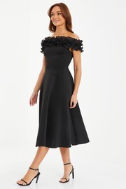 Quiz Black Scuba Foam Bardot Midi Skater Dress With Organza Trim Detail - Image 4 of 5