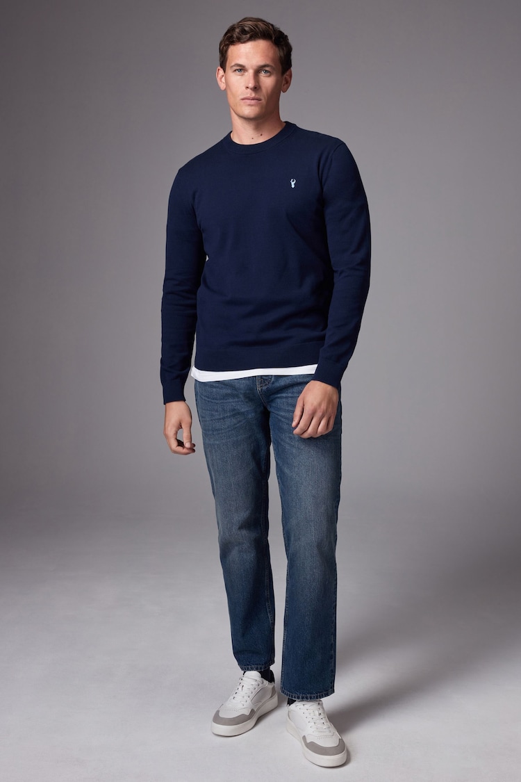 Navy Blue Stag Logo Crew Neck Regular Knitted Long Sleeve Jumper - Image 2 of 7