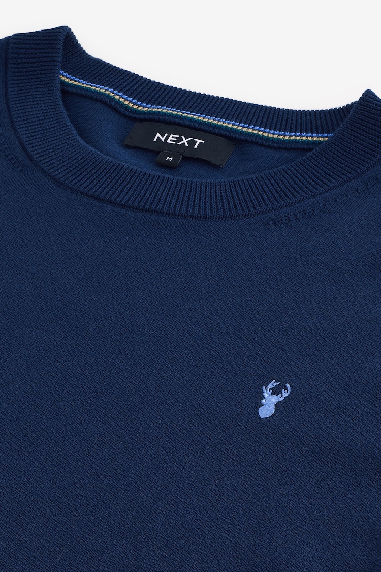 Navy Blue Stag Logo Regular Fit Cotton Rich Crew Jumper - Image 7 of 7