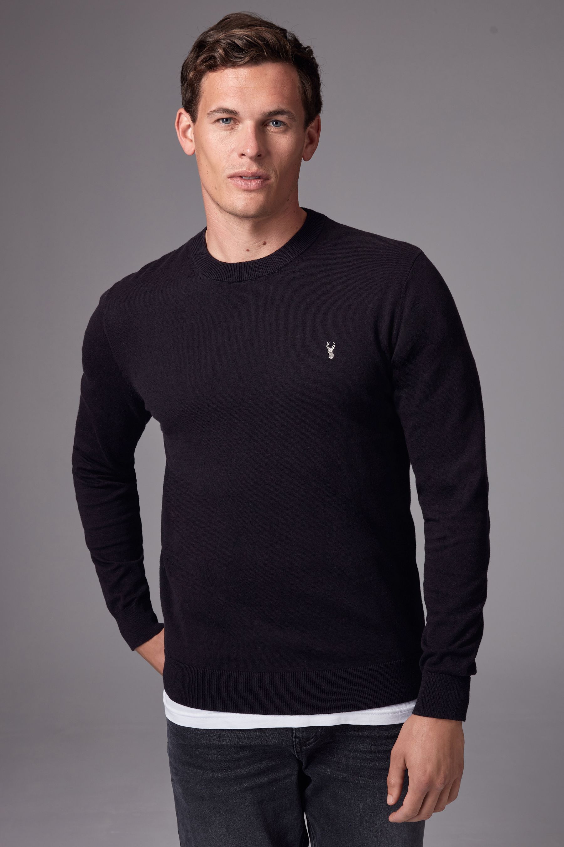 Buy Black Stag Logo Regular Fit Cotton Rich Crew Jumper from the Next UK online shop