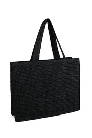 South Beach Black Straw Woven Shoulder Tote Bag - Image 5 of 5