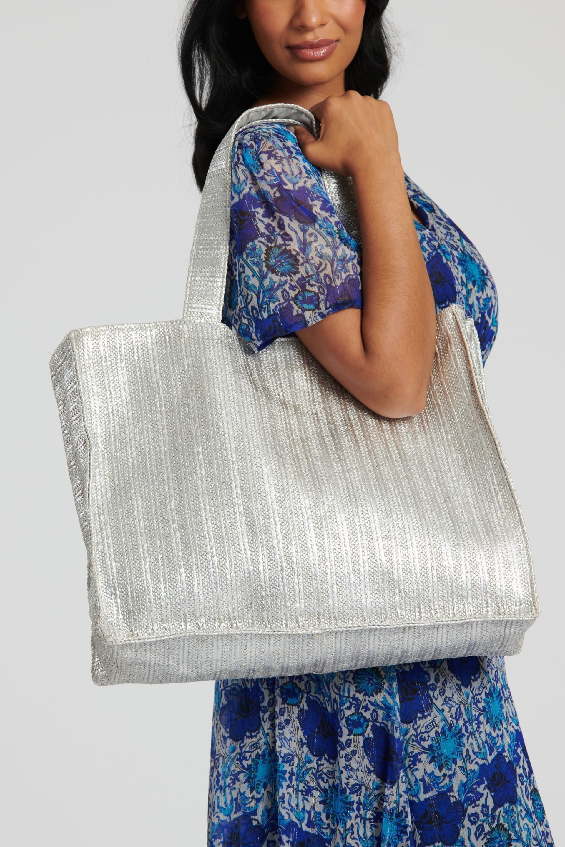 South Beach Silver Woven Shoulder Tote Bag - Image 2 of 3