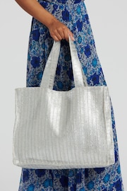 South Beach Silver Woven Shoulder Tote Bag - Image 3 of 3