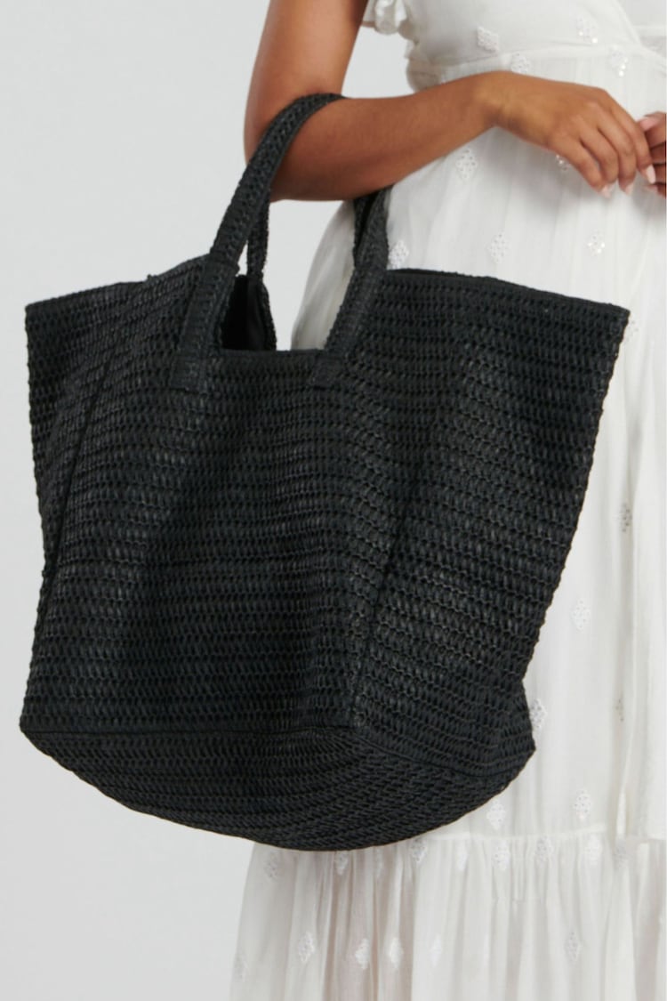 South Beach Black Oversized Woven Shoulder Bag - Image 3 of 3