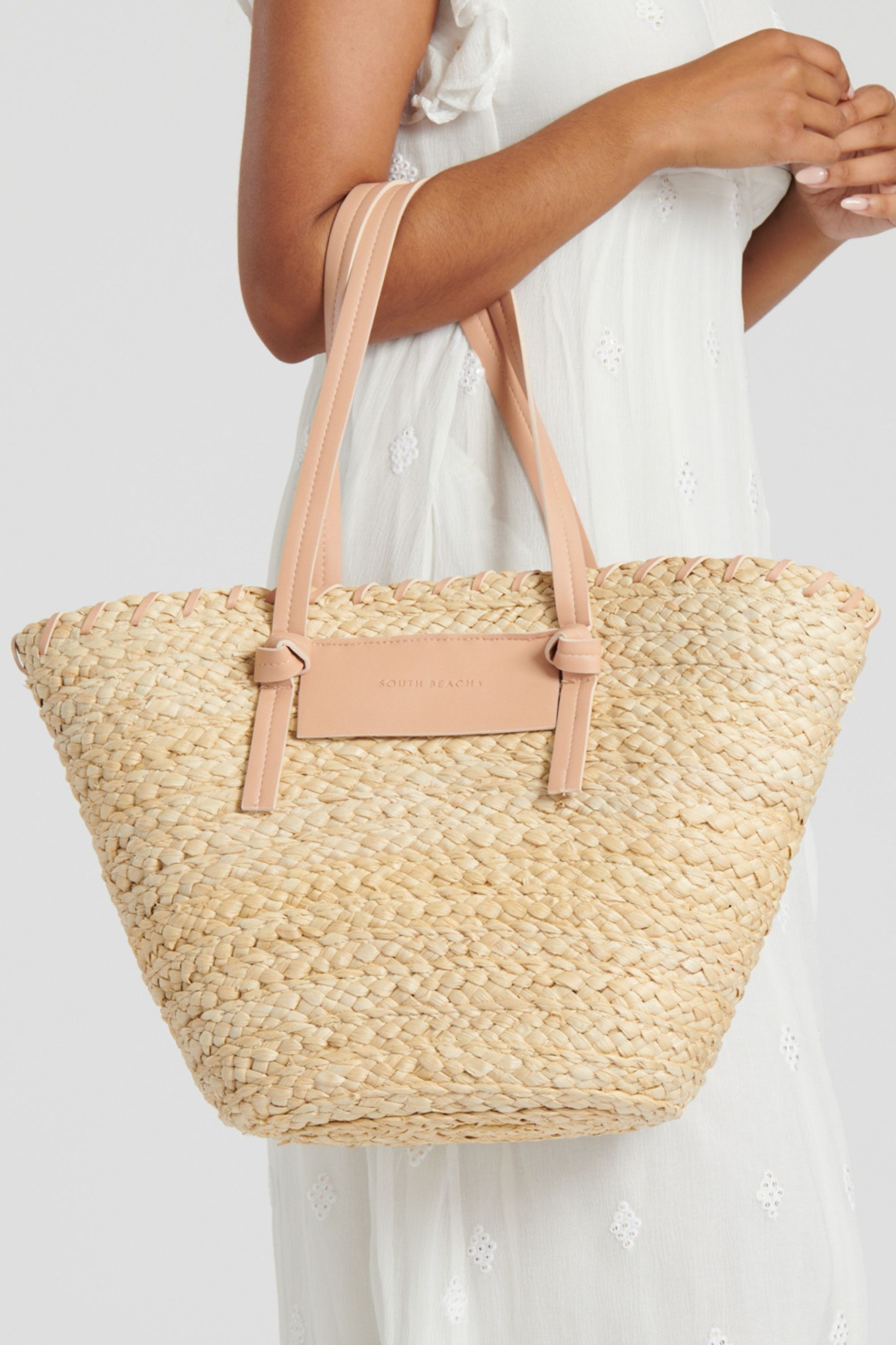 Buy South Beach Nude Shoulder Straw Tote Bag from Next Canada