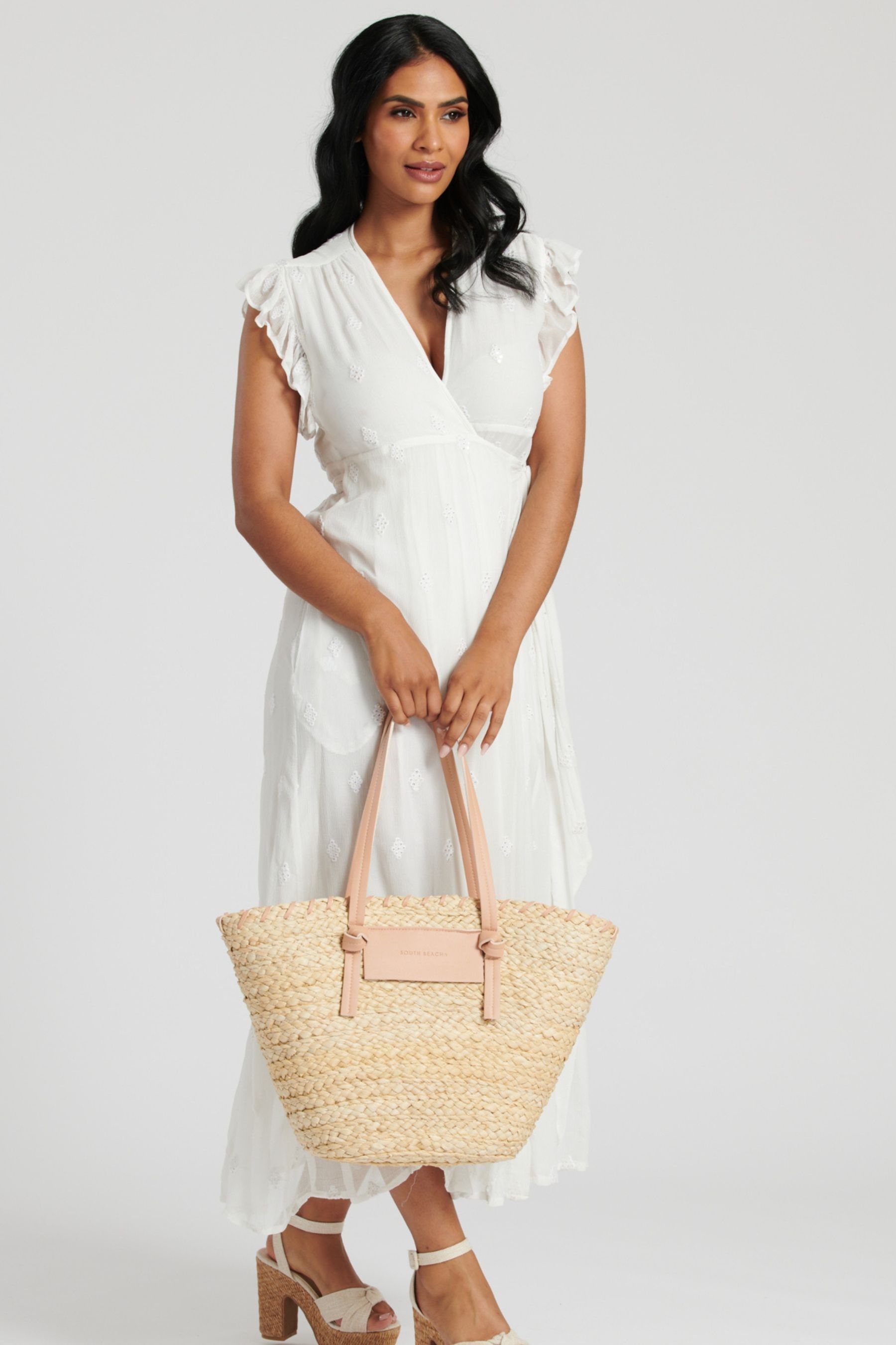 Buy South Beach Nude Shoulder Straw Tote Bag from Next Ukraine