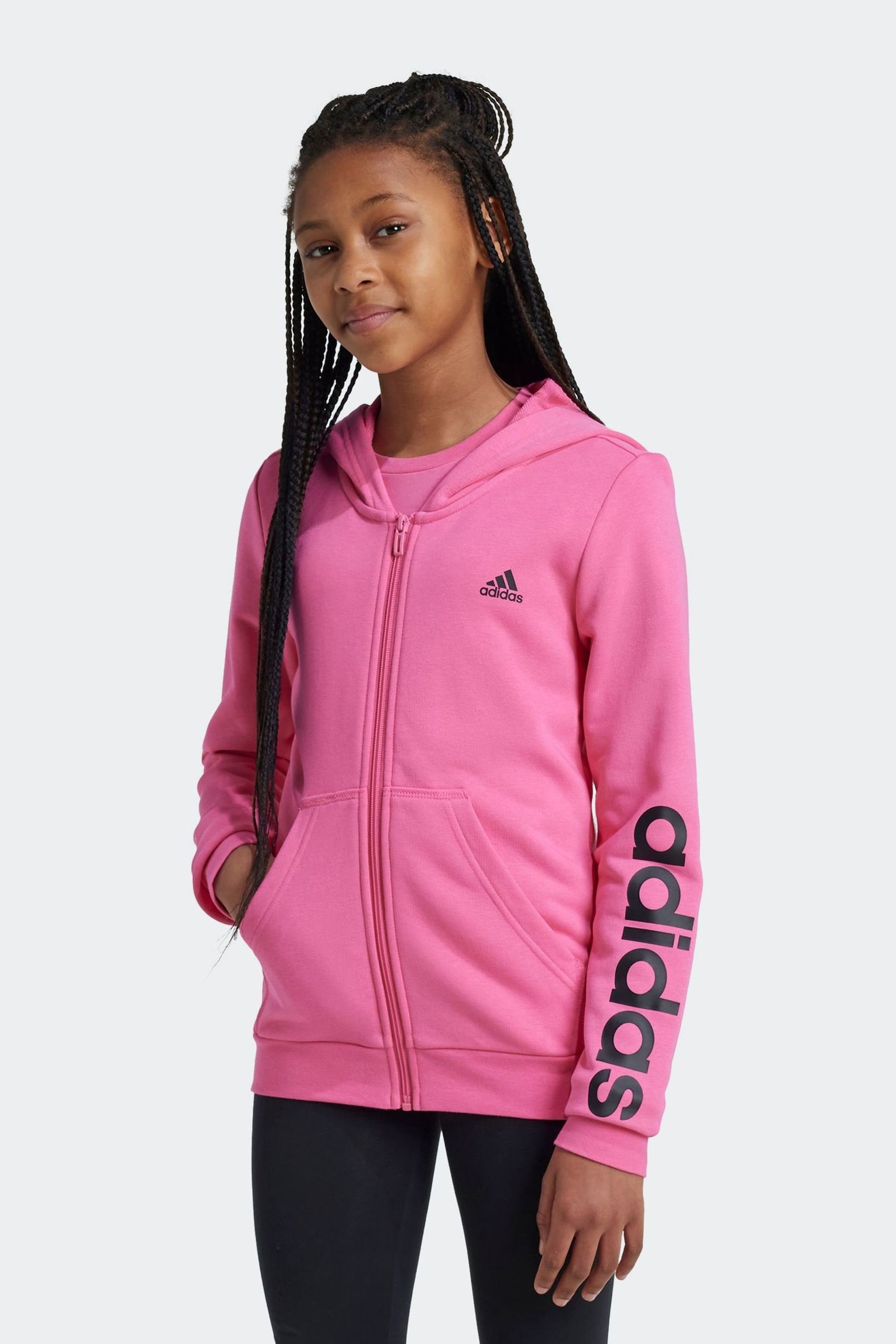 Buy adidas Pink Sportswear Essentials Linear Logo Full Zip Hoodie from Next Luxembourg