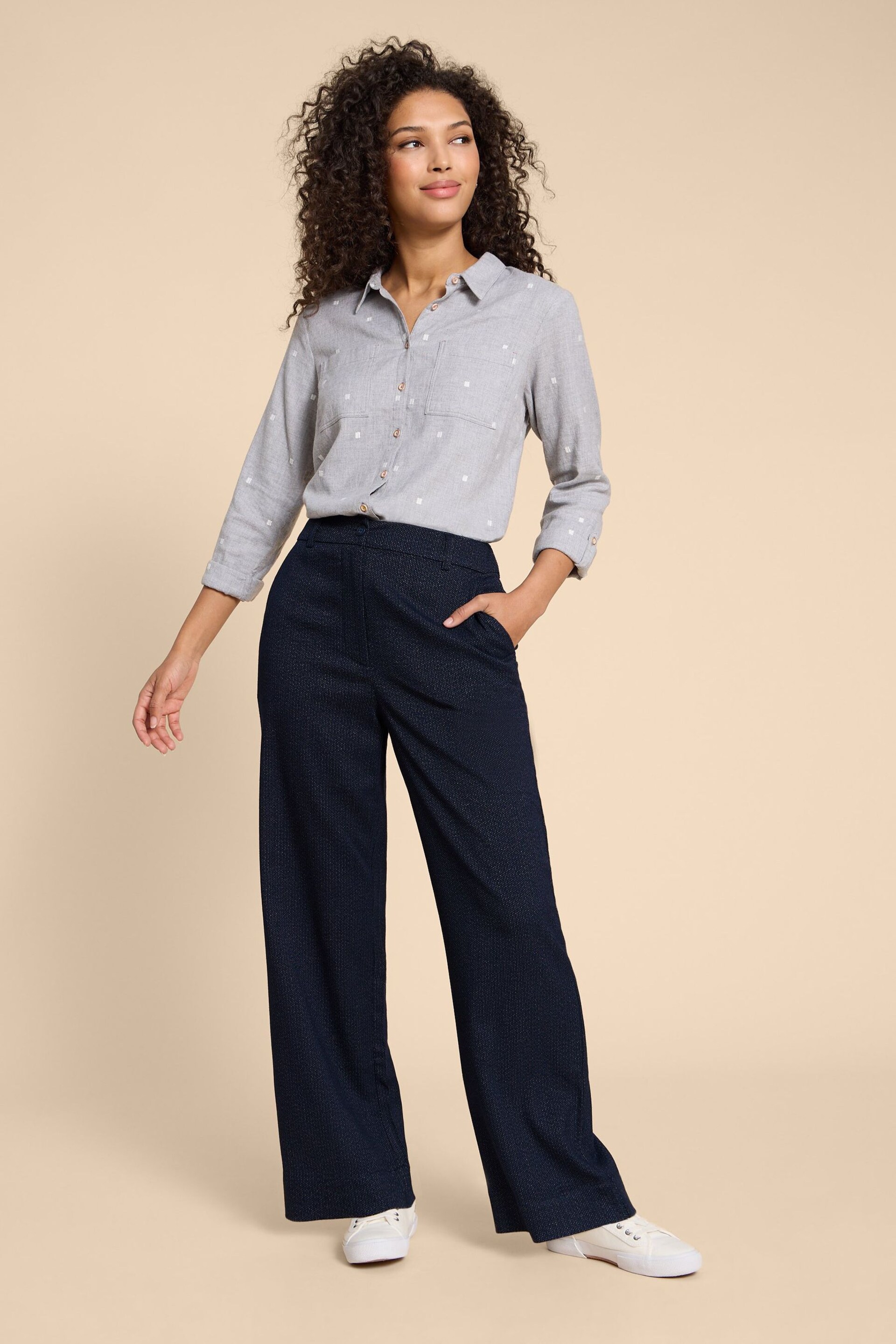 White Stuff Blue Belle Tweedy Wide Leg Trousers - Image 3 of 4