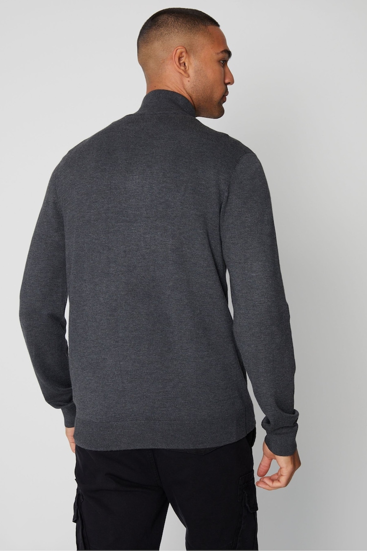 Threadbare Grey Funnel Neck 1/4 Zip Knitted Jumper - Image 2 of 5