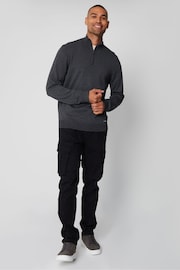 Threadbare Grey Funnel Neck 1/4 Zip Knitted Jumper - Image 3 of 5