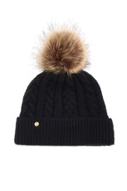 Pour Moi Black Cable Knit Contrast Pom Beanie Hat - Image 3 of 3