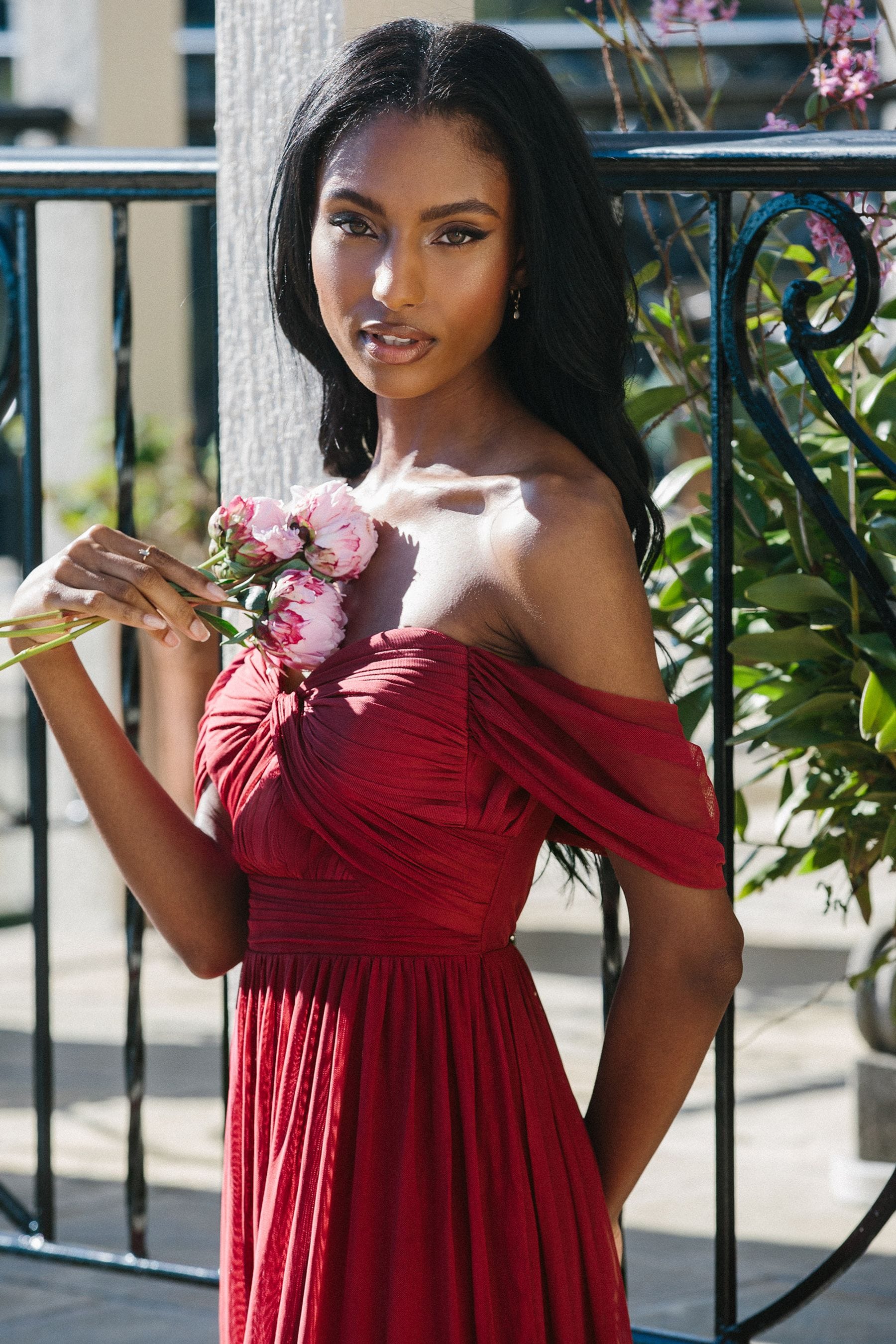 Buy Lipsy Berry Red Bridesmaid Drape Bust Maxi Dress from Next Luxembourg
