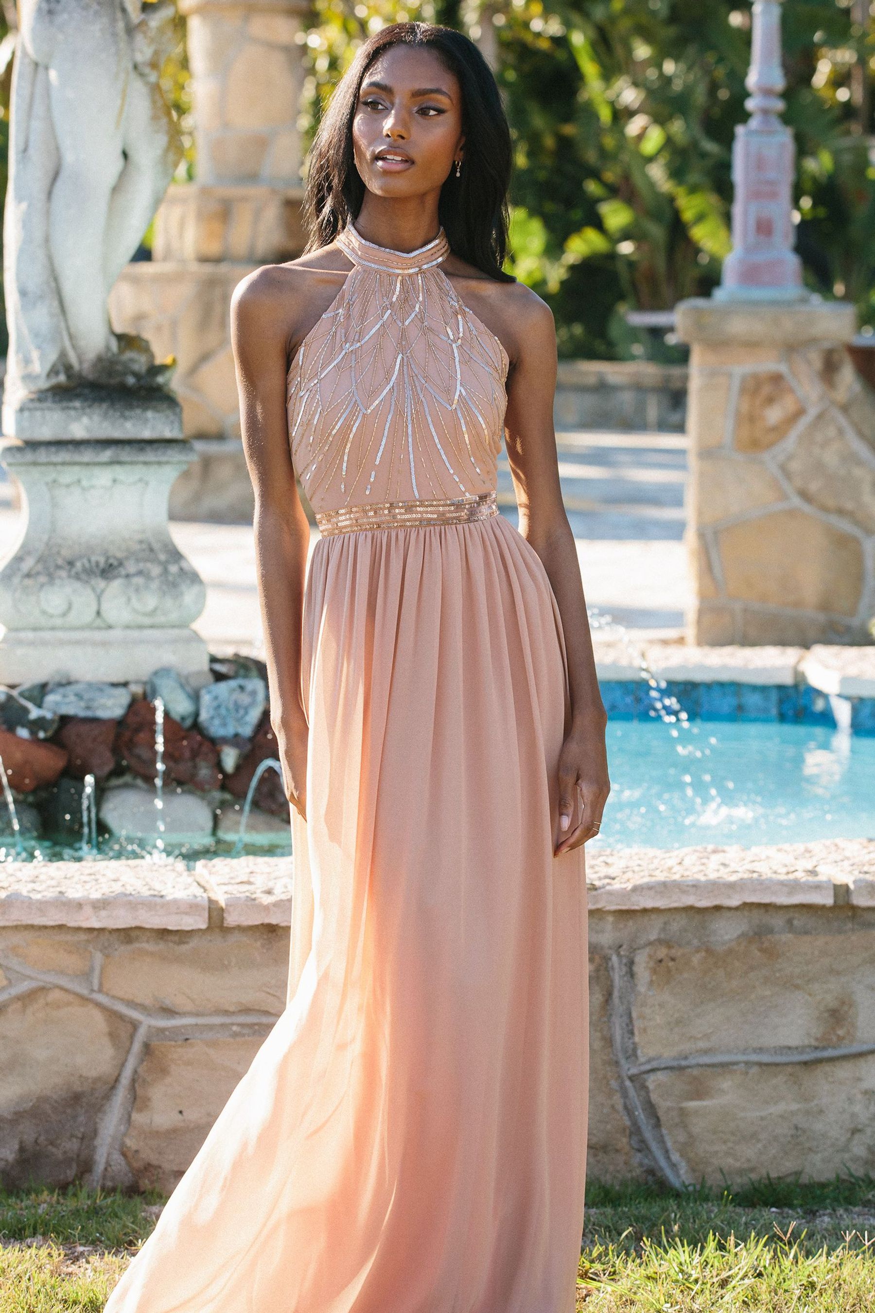 Buy Lipsy Nude Bridesmaid Embellished Halter Maxi Dress from Next Luxembourg