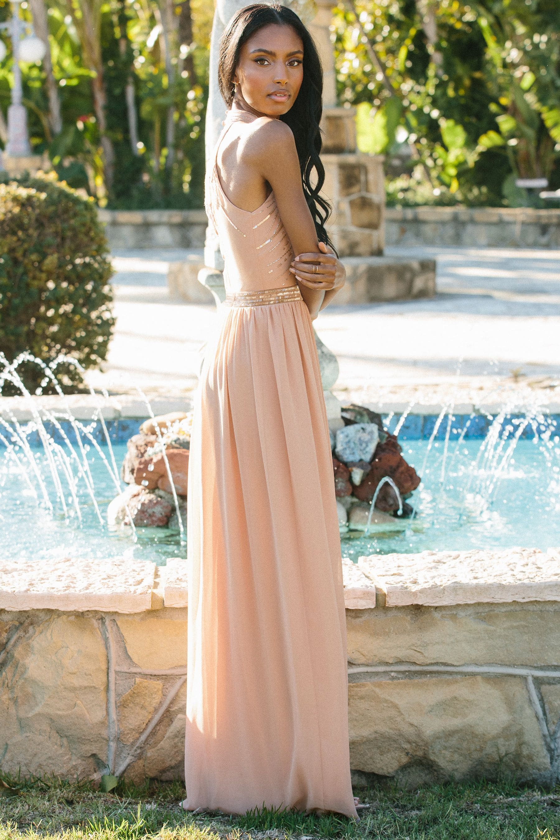 Buy Lipsy Nude Bridesmaid Embellished Halter Maxi Dress from Next Luxembourg