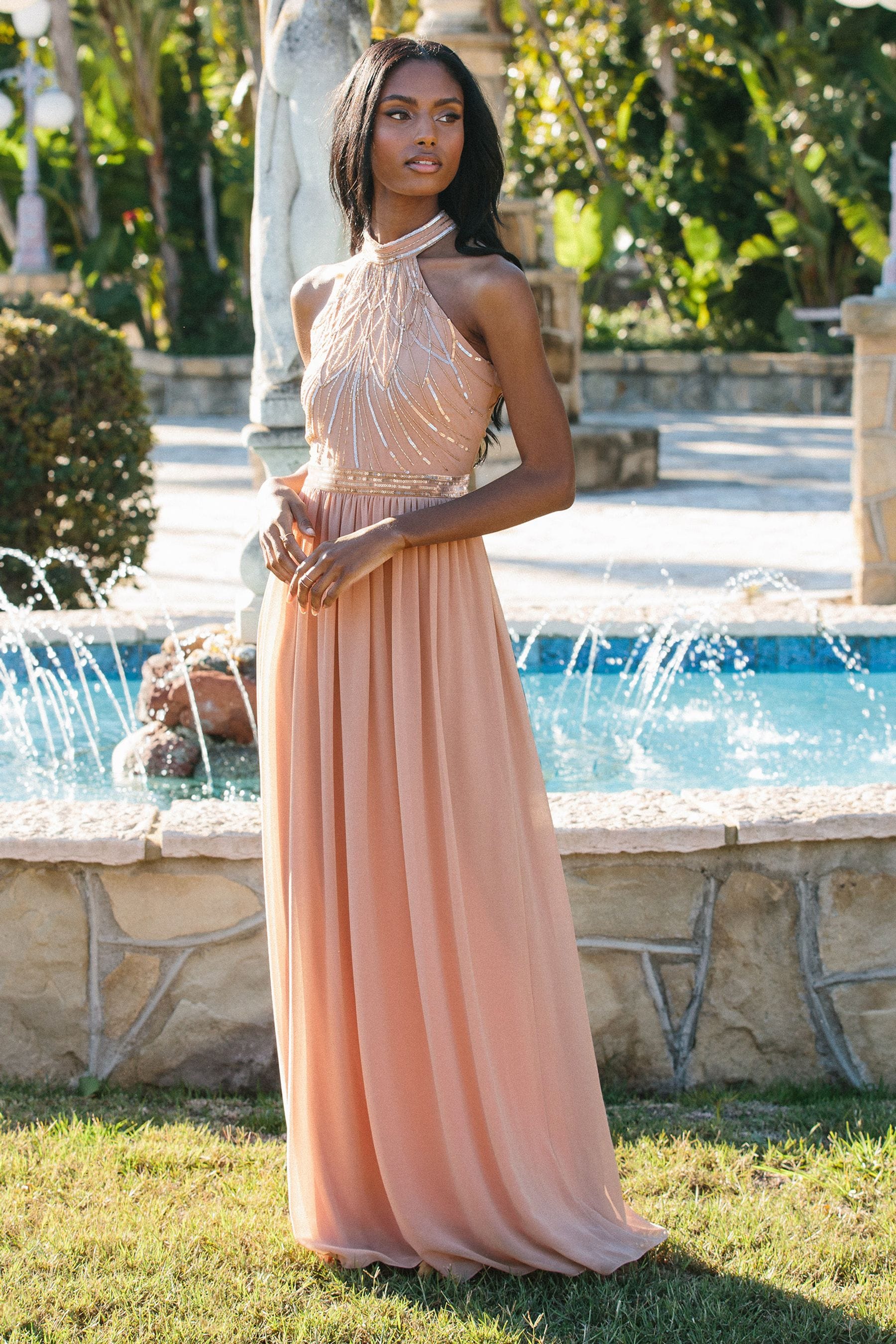 Buy Lipsy Nude Bridesmaid Embellished Halter Maxi Dress from Next Luxembourg