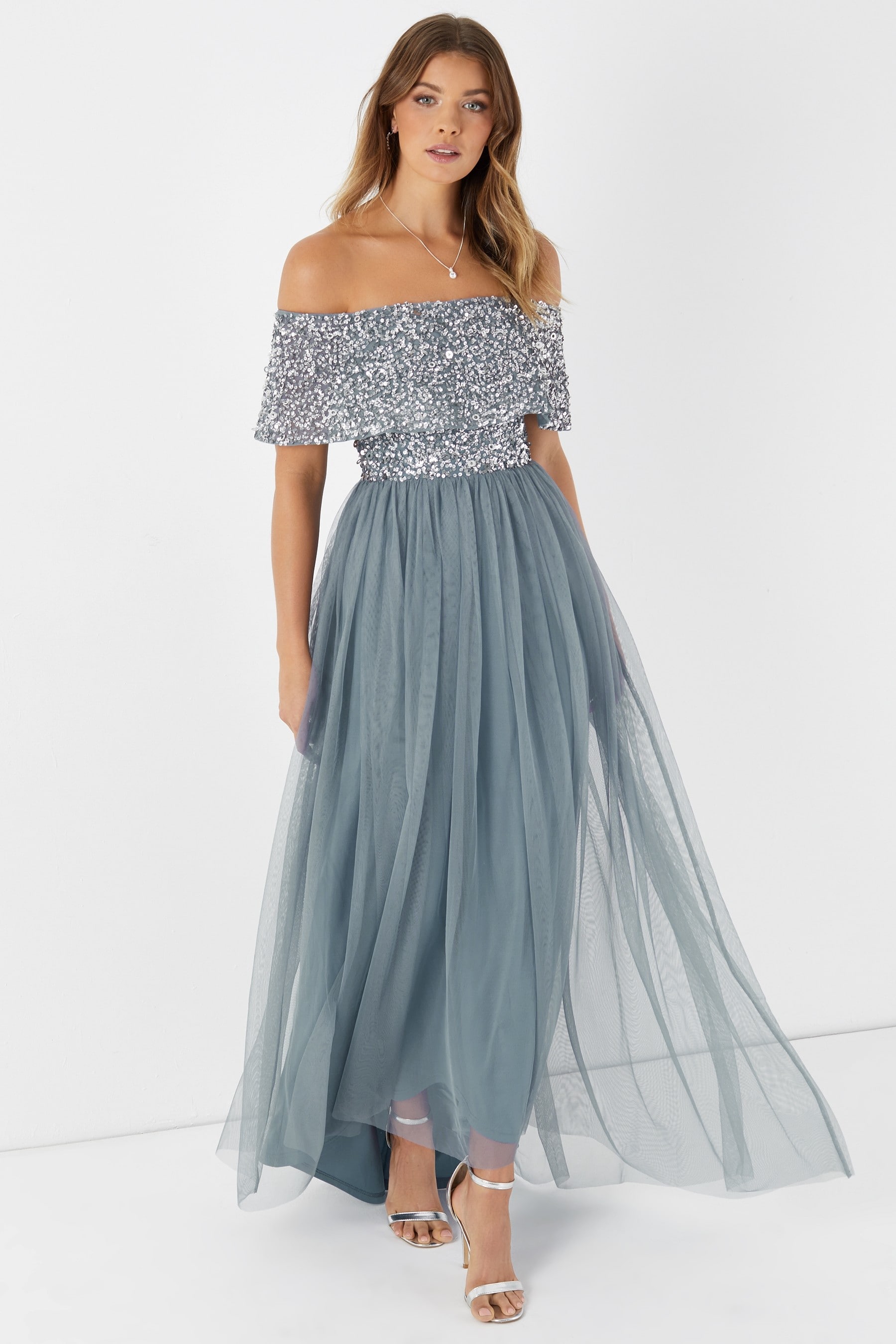 Buy Maya Blue Embellished Bardot Midaxi Dress from Next Luxembourg