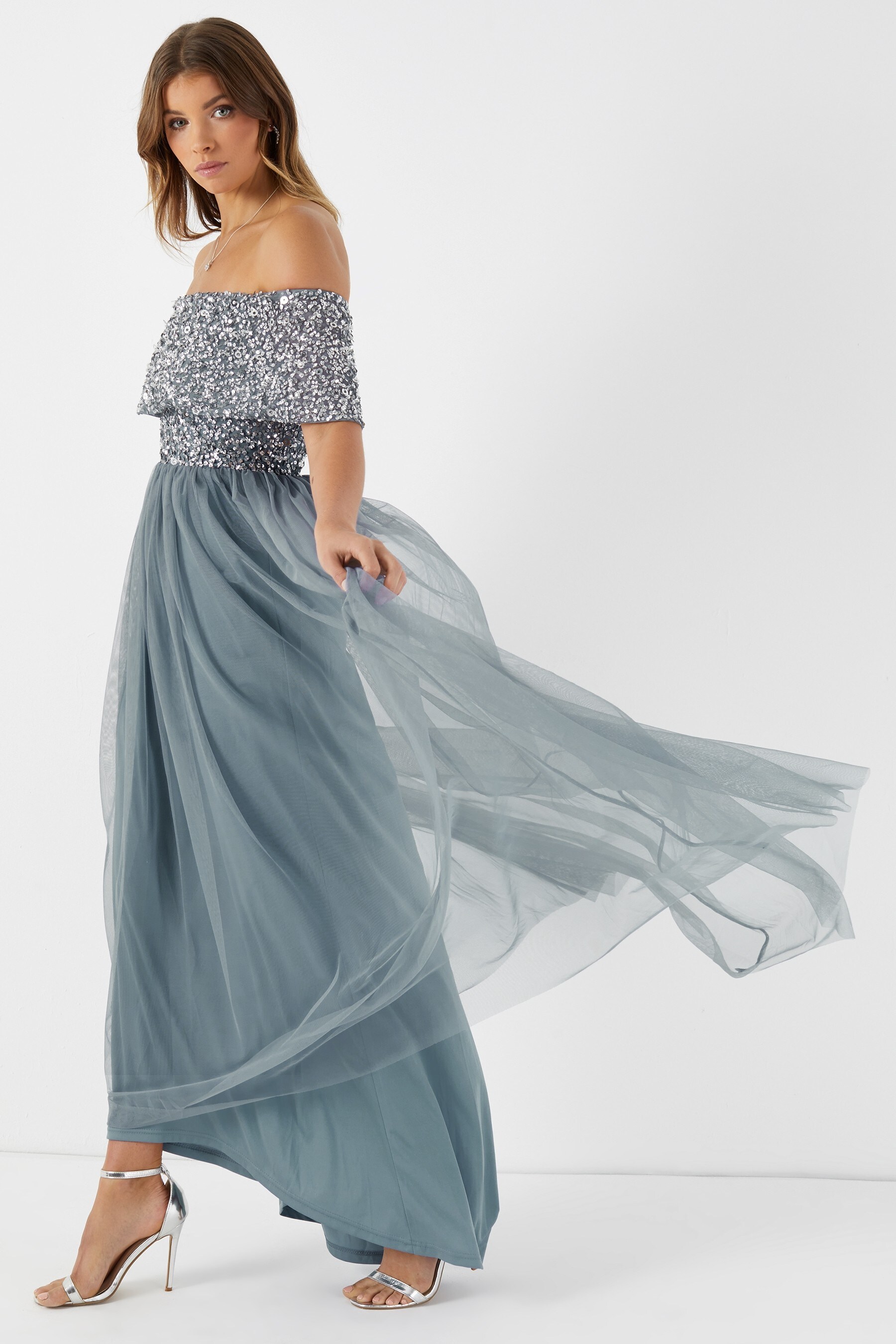 Buy Maya Blue Embellished Bardot Midaxi Dress from Next Luxembourg