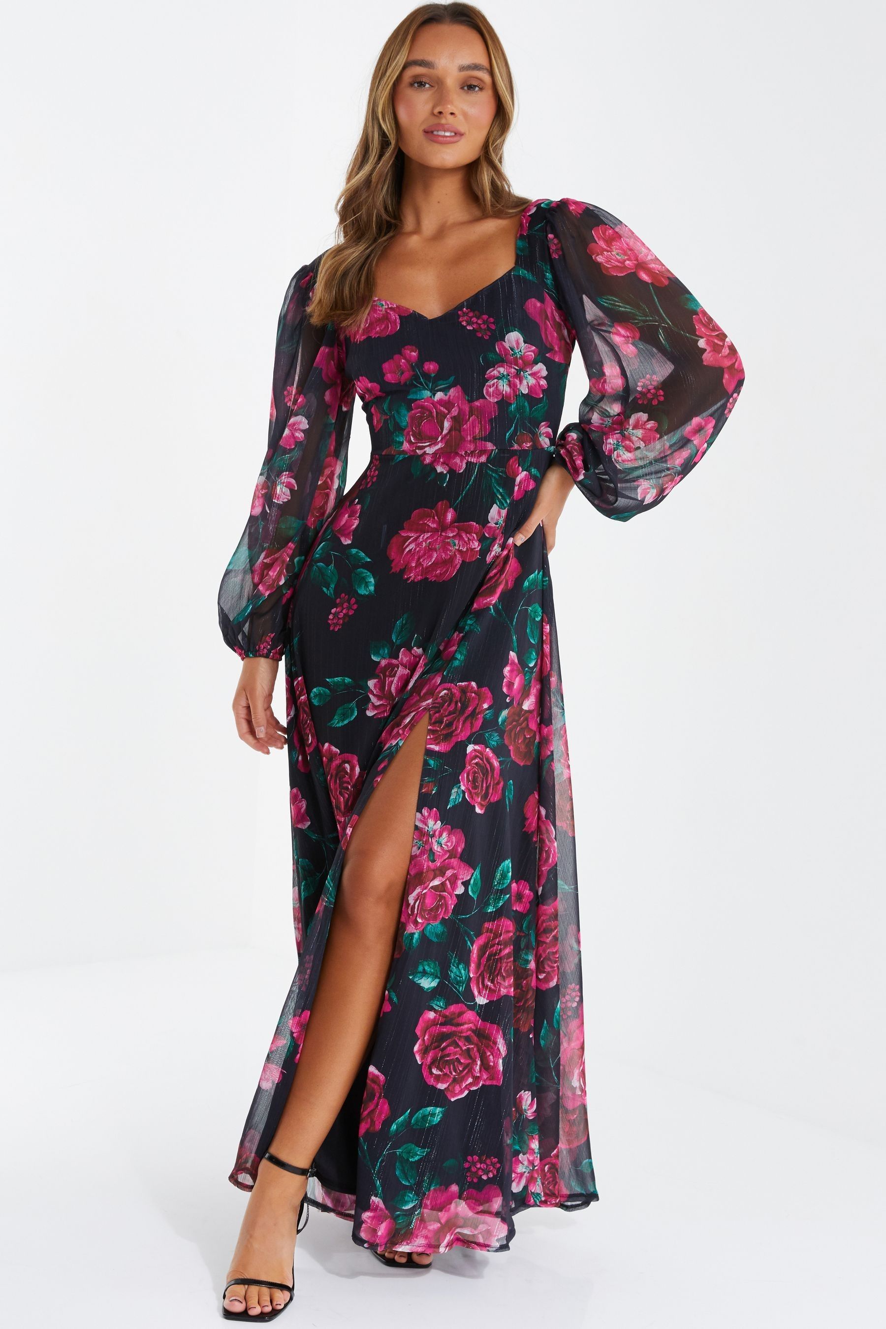 Floral chiffon maxi dress long sleeve top