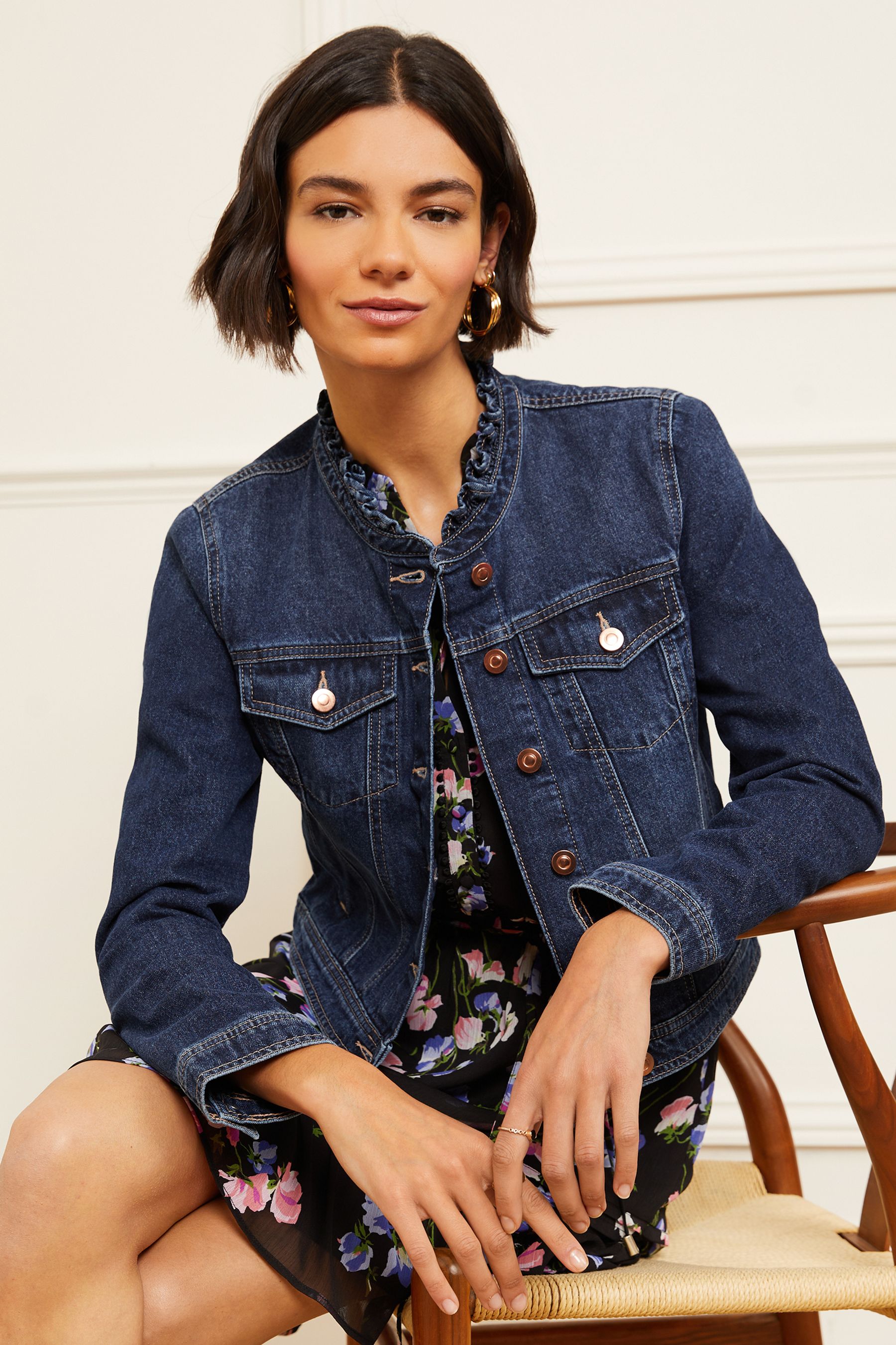 Denim ruffle jacket best sale