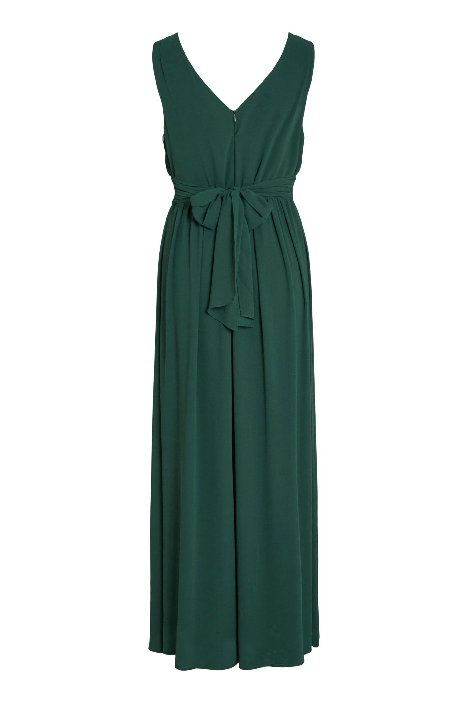 Vila Green Sleeveless V Neck Tulle Maxi Dress - Image 1 of 5