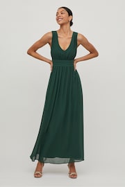 Vila Green Sleeveless V Neck Tulle Maxi Dress - Image 4 of 5