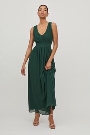 Vila Green Sleeveless V Neck Tulle Maxi Dress - Image 5 of 5