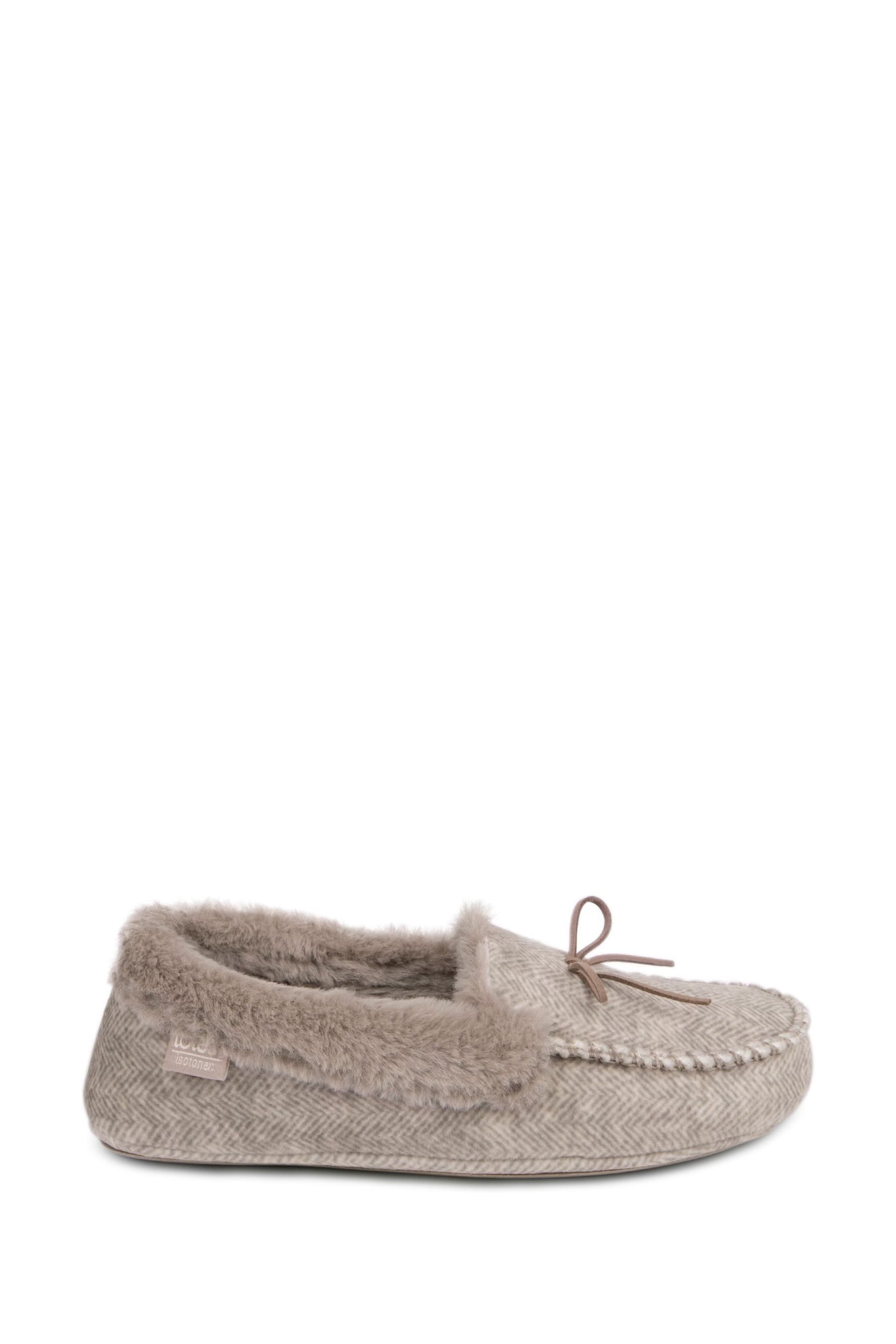 Totes Pink Ladies Herringbone Velour Moccasin With Faux Fur Cuff & Bow Detail - Image 2 of 5