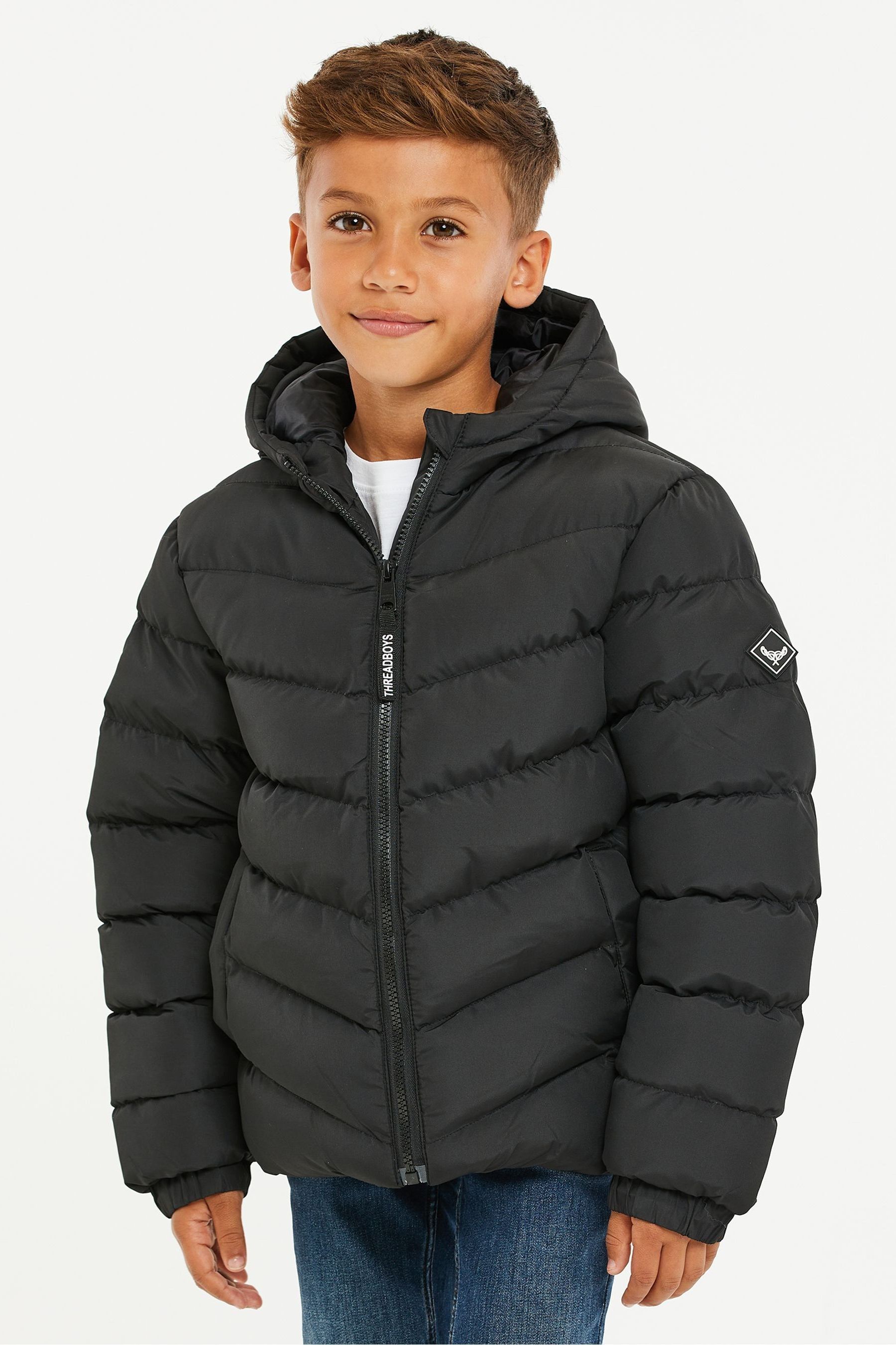 Buy Threadboys Black Hooded Padded Jacket from Next Luxembourg