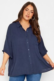 Yours Curve Blue Short Sleeve Crinkle Shirt - Image 1 of 4