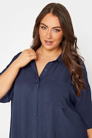 Yours Curve Blue Short Sleeve Crinkle Shirt - Image 4 of 4