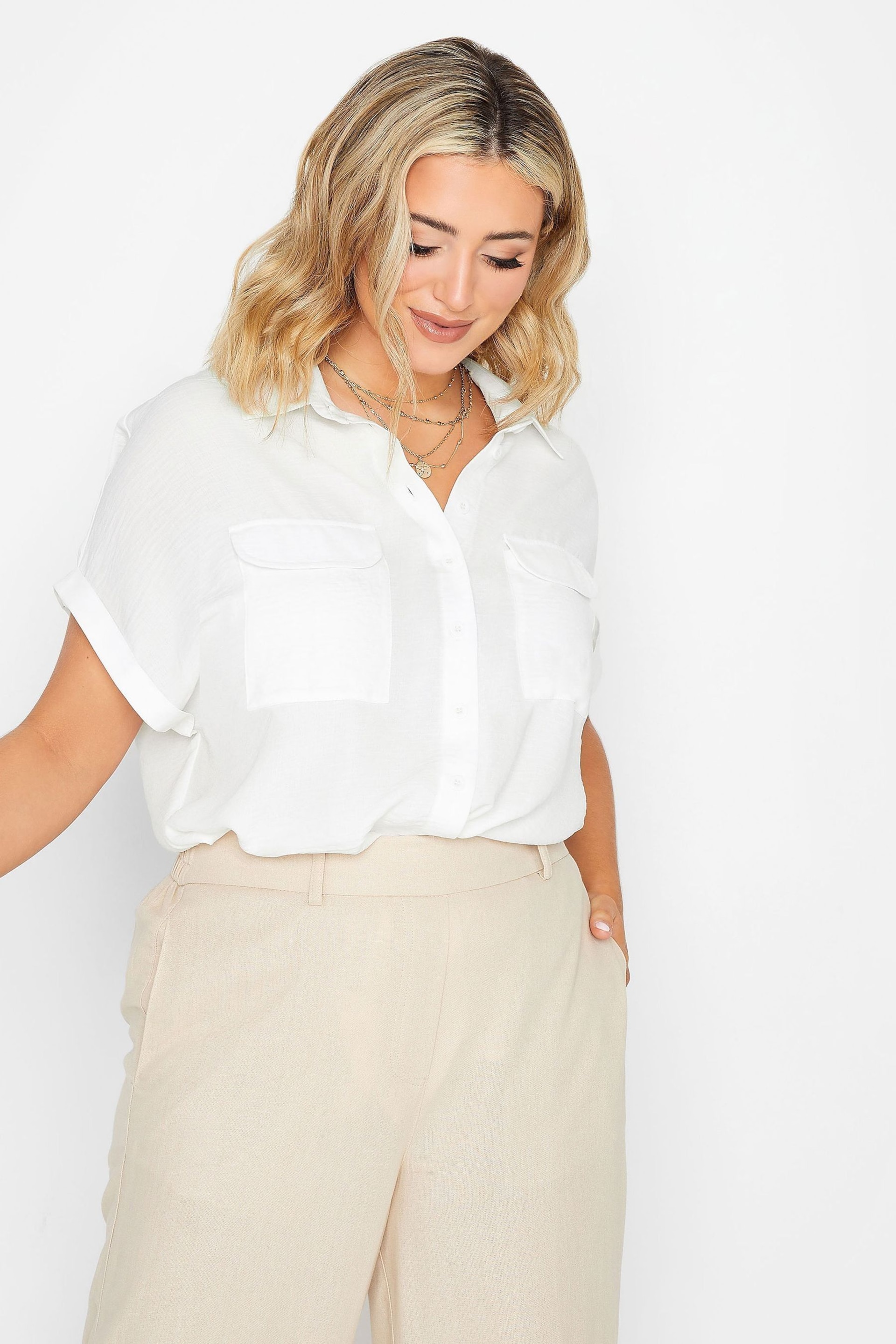 Yours Curve White Short Sleeve Utility Blouse - Image 4 of 4