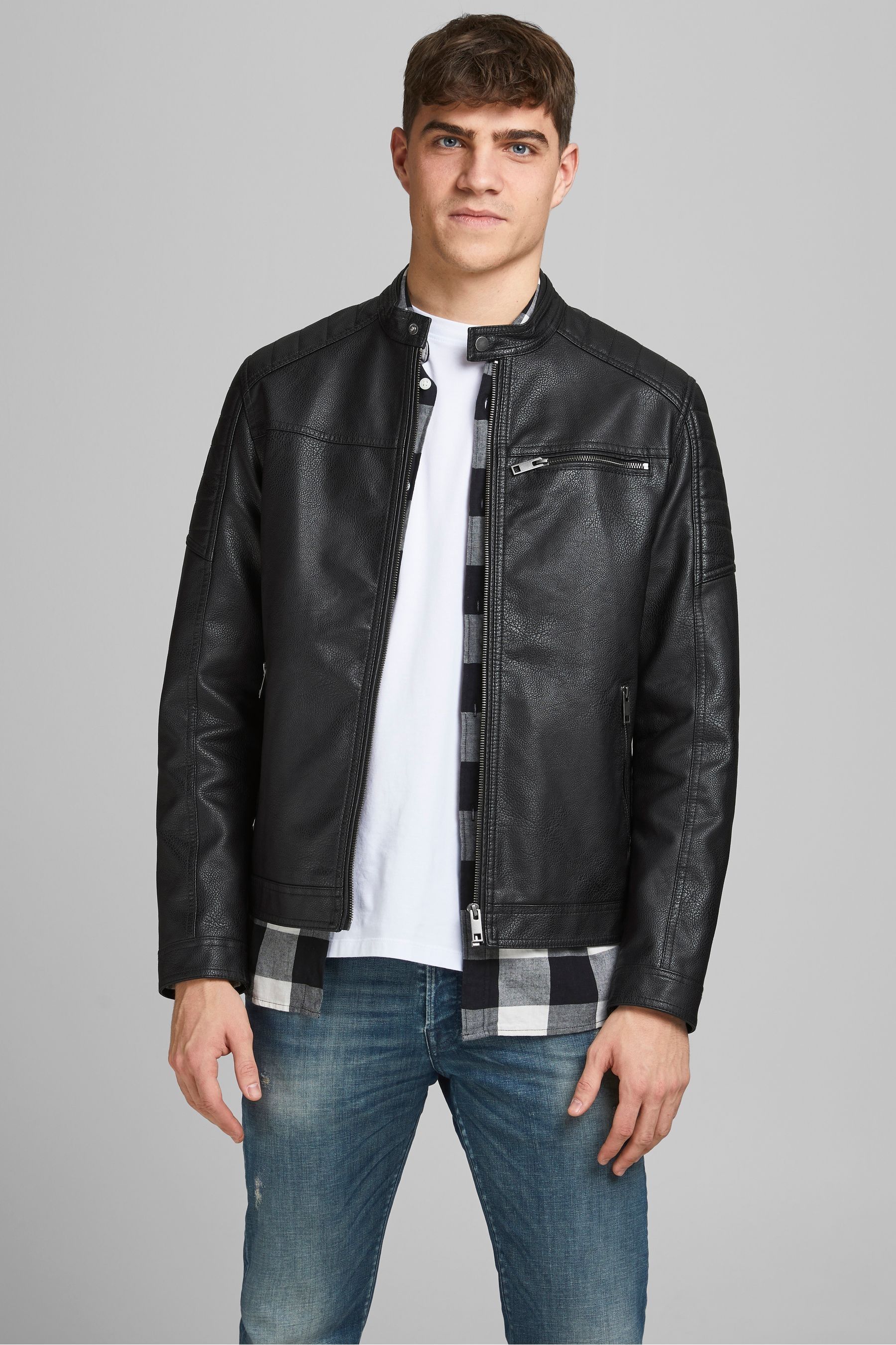 Buy JACK JONES Black Faux Leather Biker Jacket from Next Luxembourg