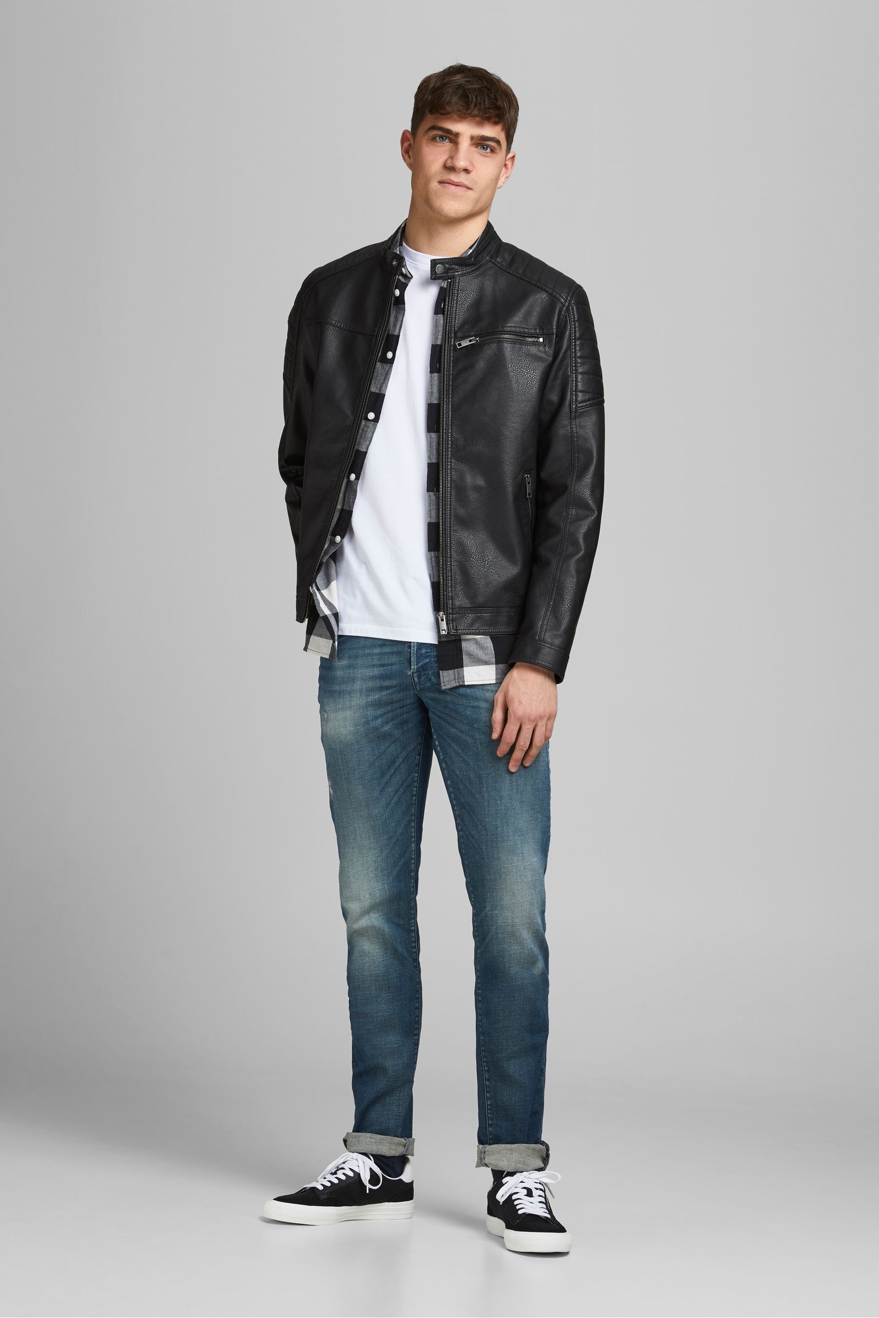 Buy JACK JONES Black Faux Leather Biker Jacket from Next Luxembourg