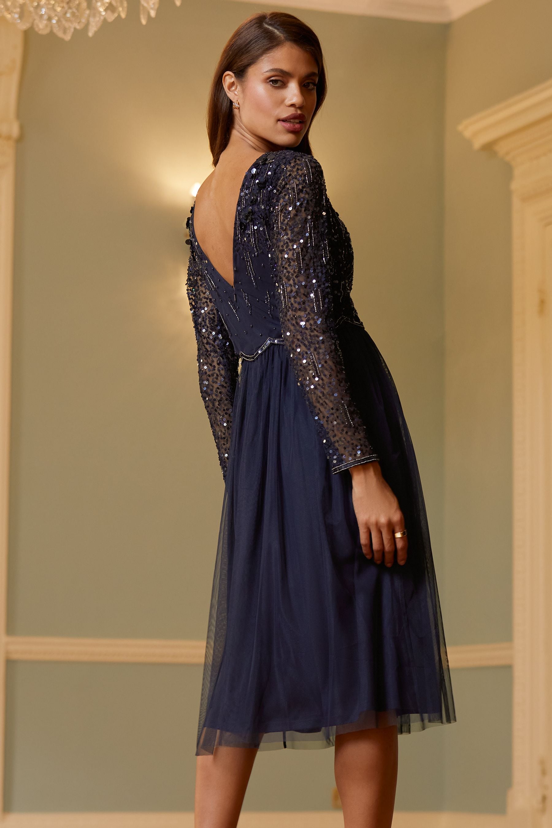 Buy Lipsy Navy Petite Natalie Embellished Sleeved Bridesmaid Midi Dress from Next Luxembourg