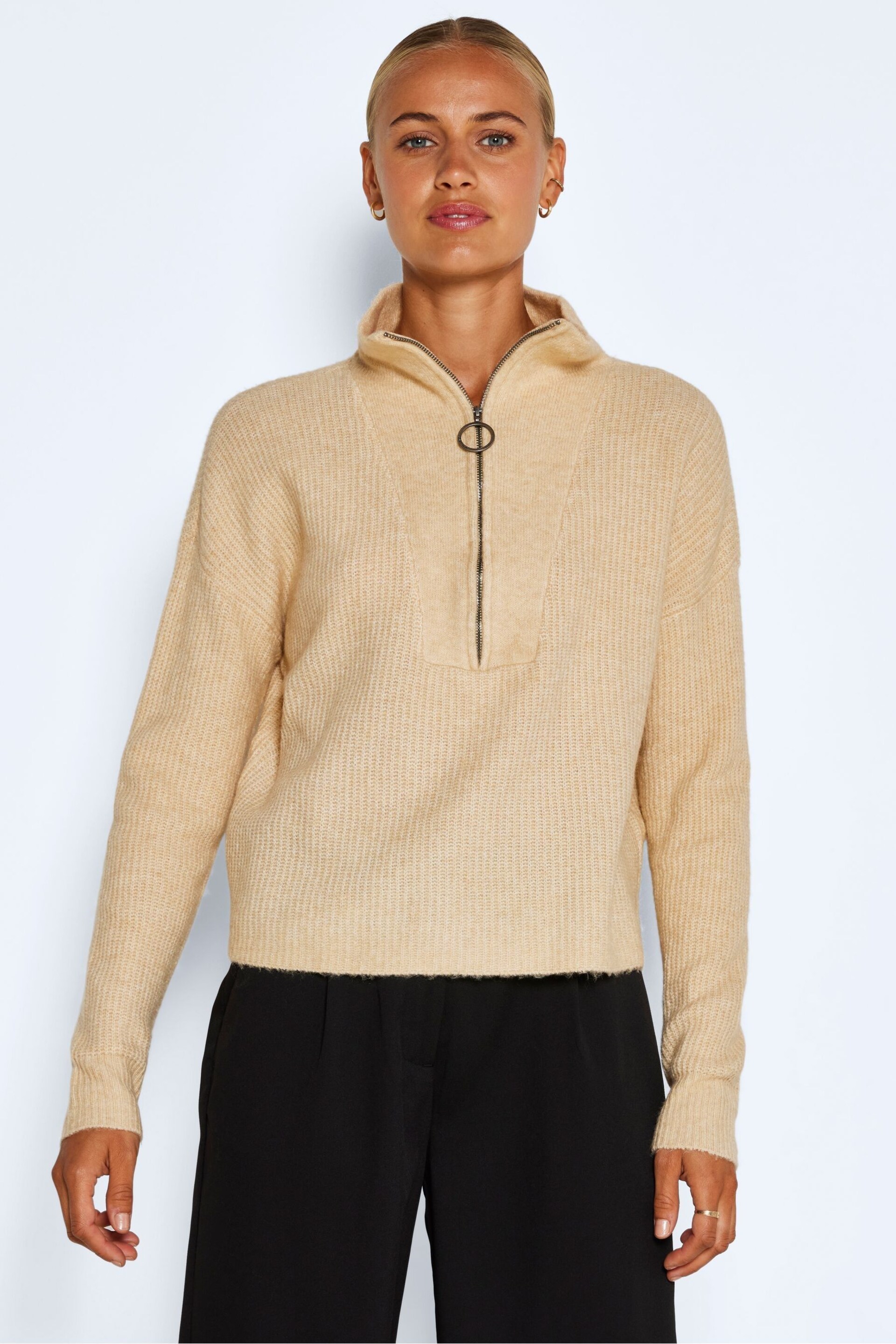 NOISY MAY Cream Cosy Quarter Zip Knitted Jumper - Image 2 of 5
