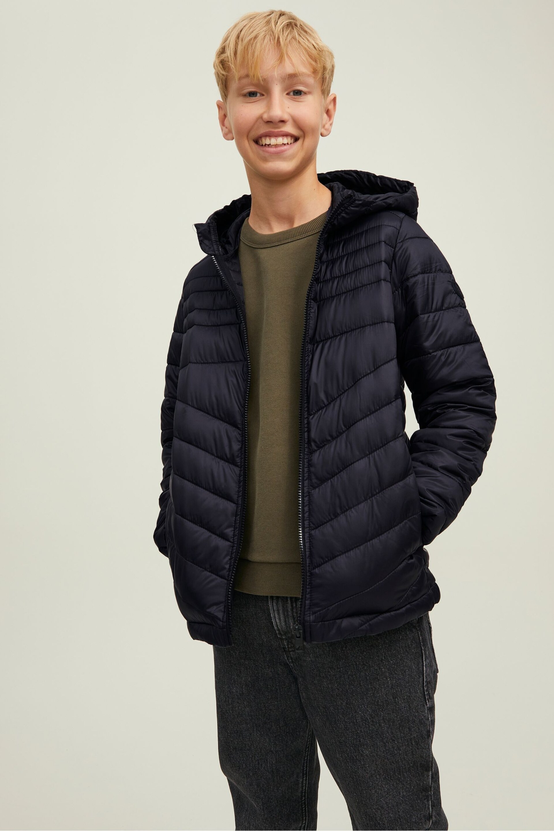 JACK & JONES JUNIOR Black Hooded Padded Jacket - Image 1 of 5