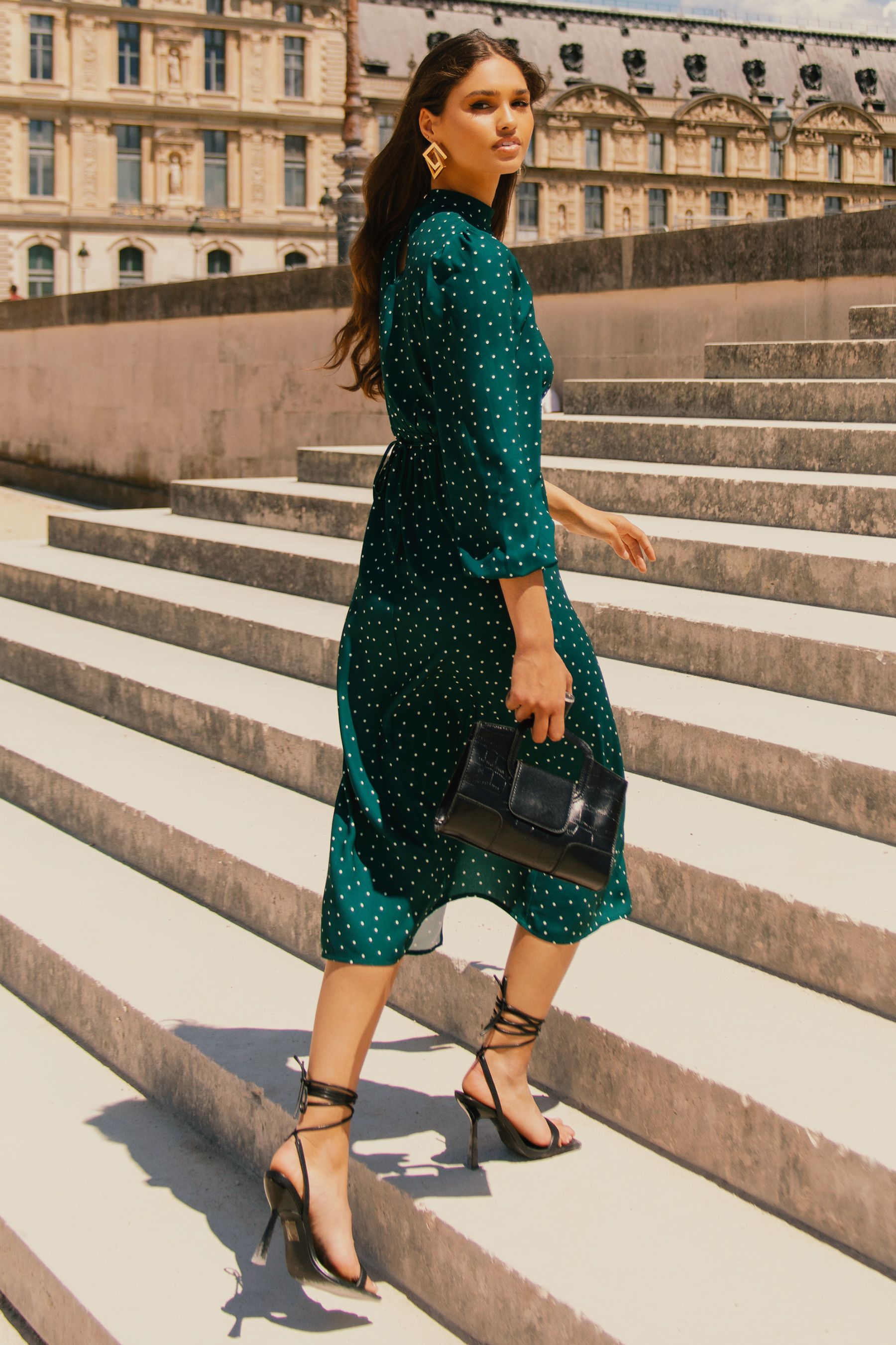 Green spotty midi dress 2025