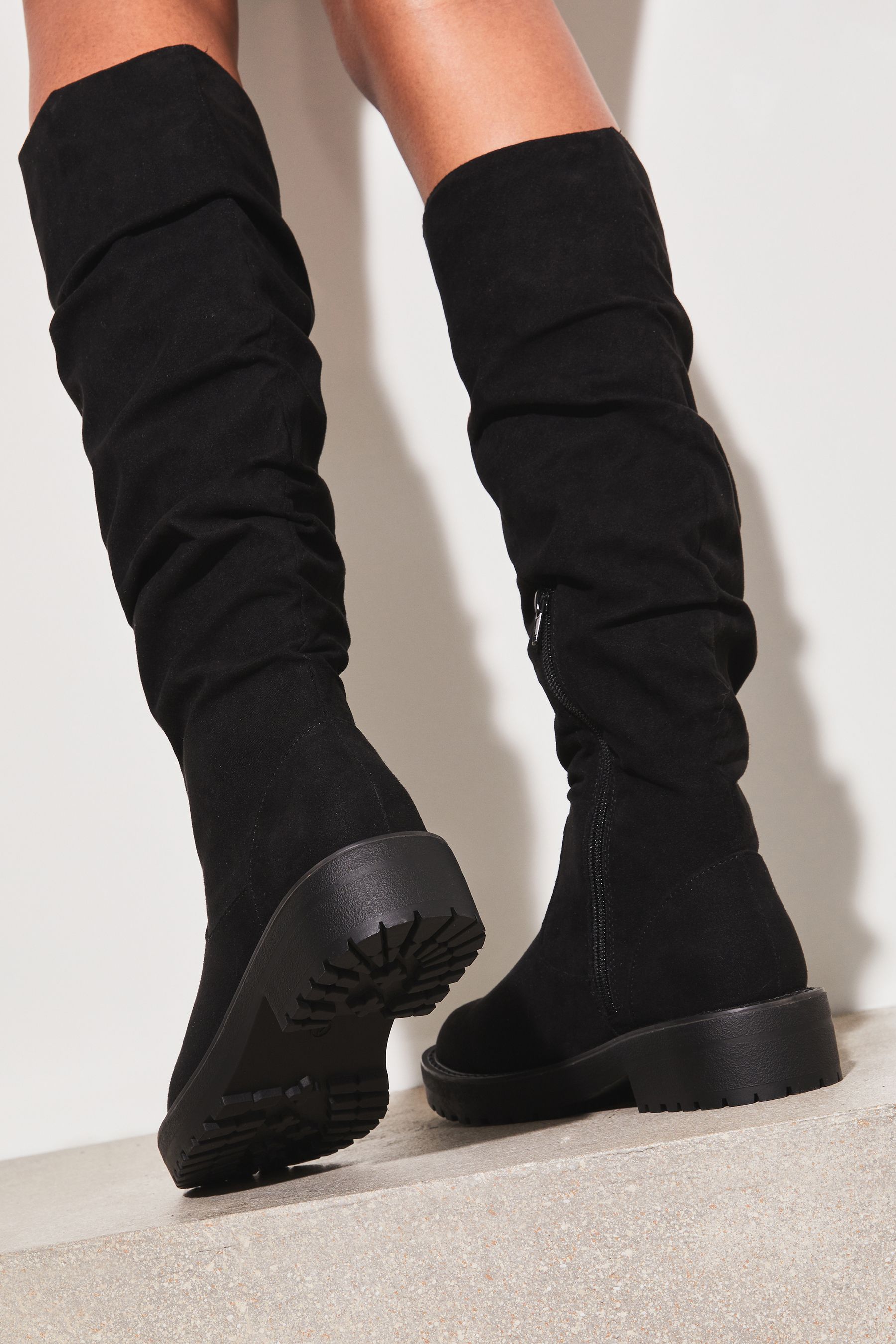 Buy Lipsy Black Flat Ruched Chunky Knee High Boot from Next Luxembourg