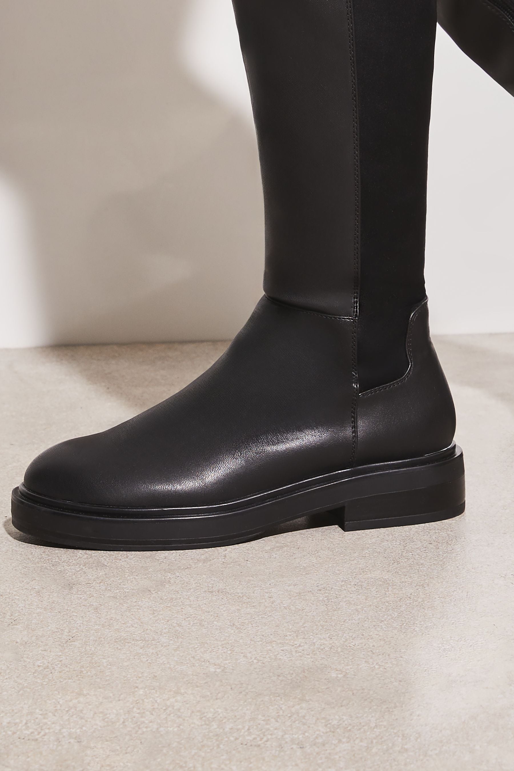 Faux leather knee high flat boots shop