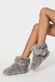 Lipsy Grey Faux Fur Pom Bootie Slippers - Image 1 of 3