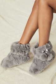 Lipsy Grey Faux Fur Pom Bootie Slippers - Image 2 of 3