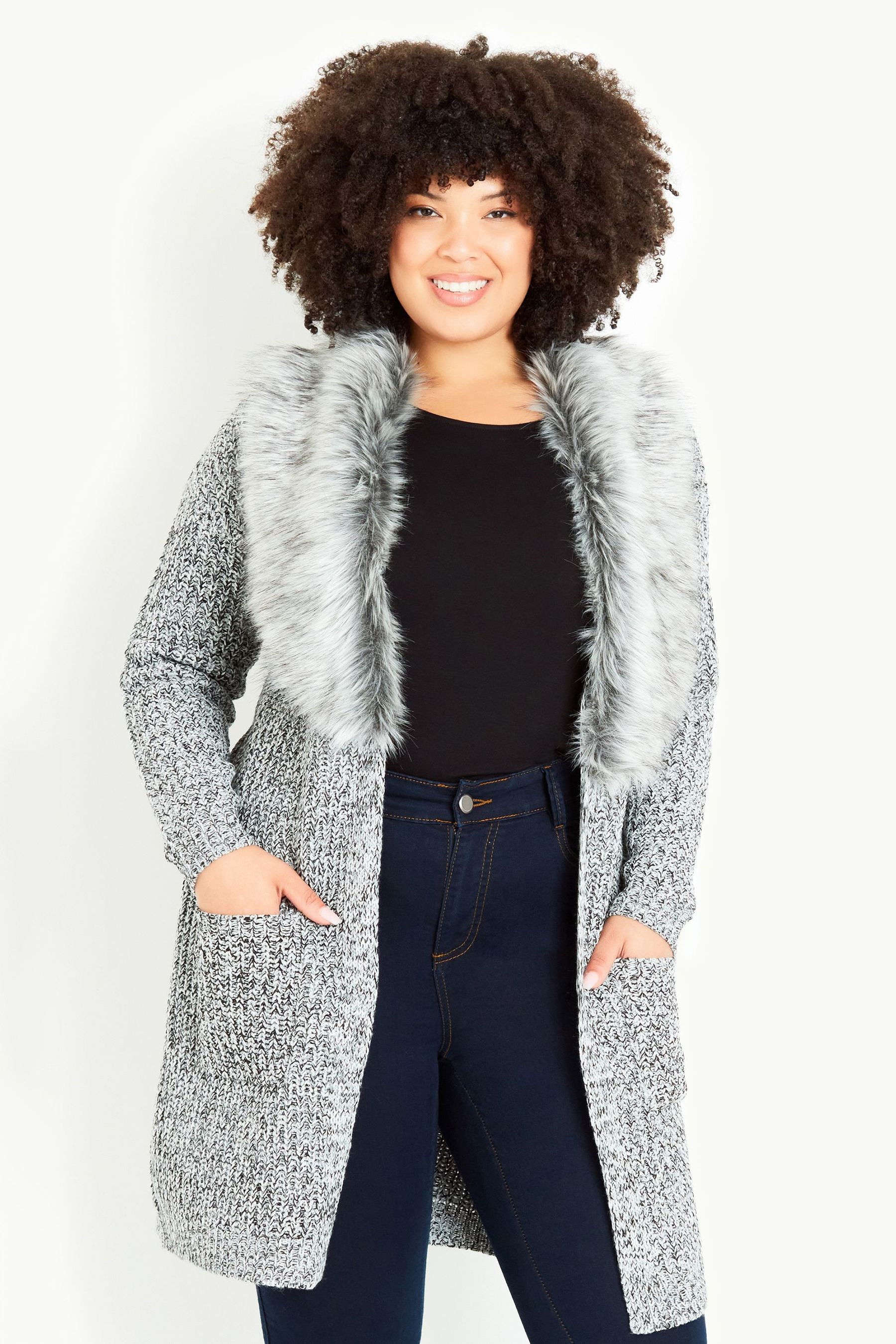Buy Evans Faux Fur Collar White Cardigan from Next Luxembourg