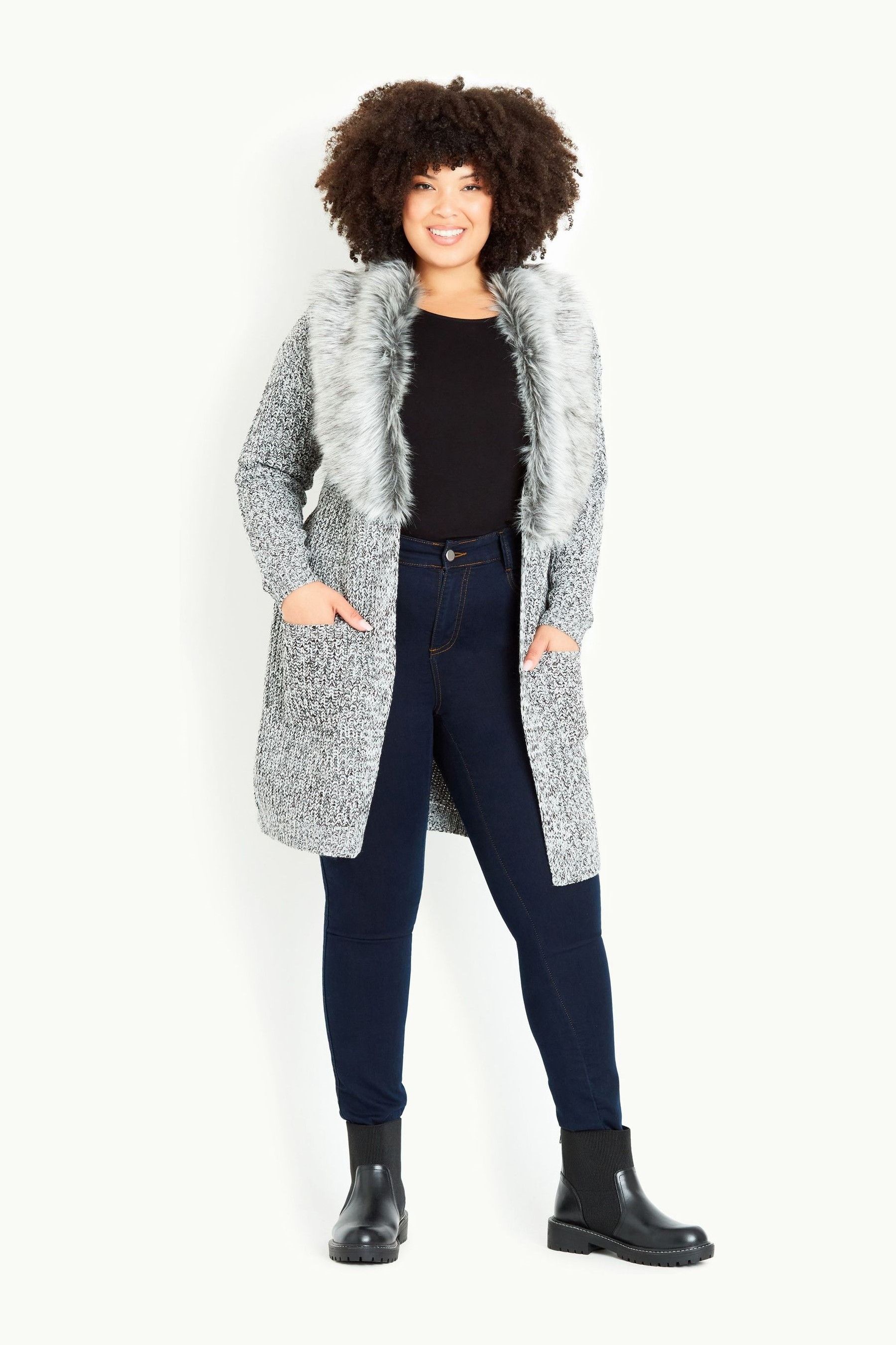Buy Evans Faux Fur Collar White Cardigan from Next Luxembourg
