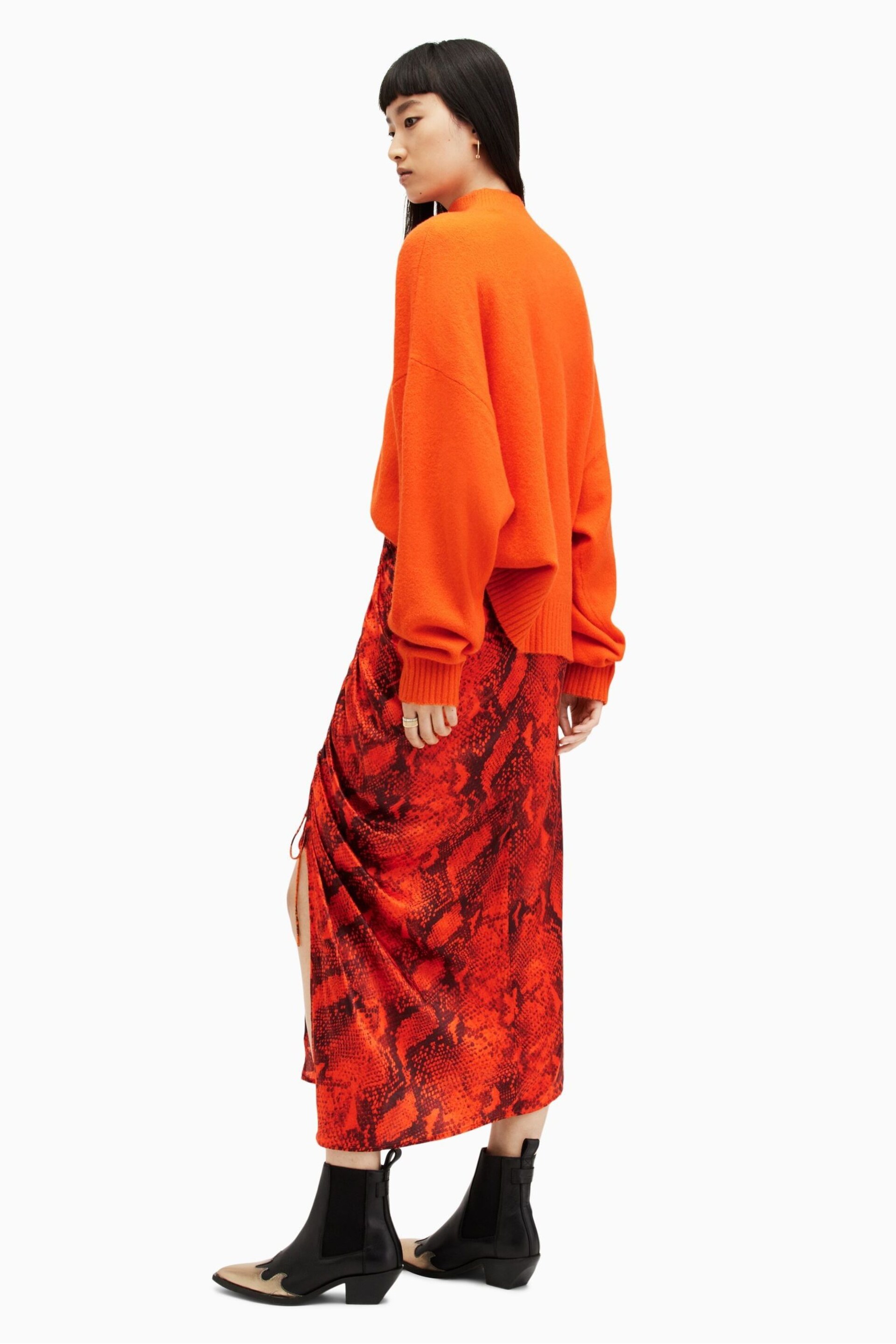 AllSaints Orange Carla Tahoe Skirt - Image 2 of 6