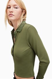 AllSaints Green Hallie Long Sleeve Polo Shirt - Image 6 of 8